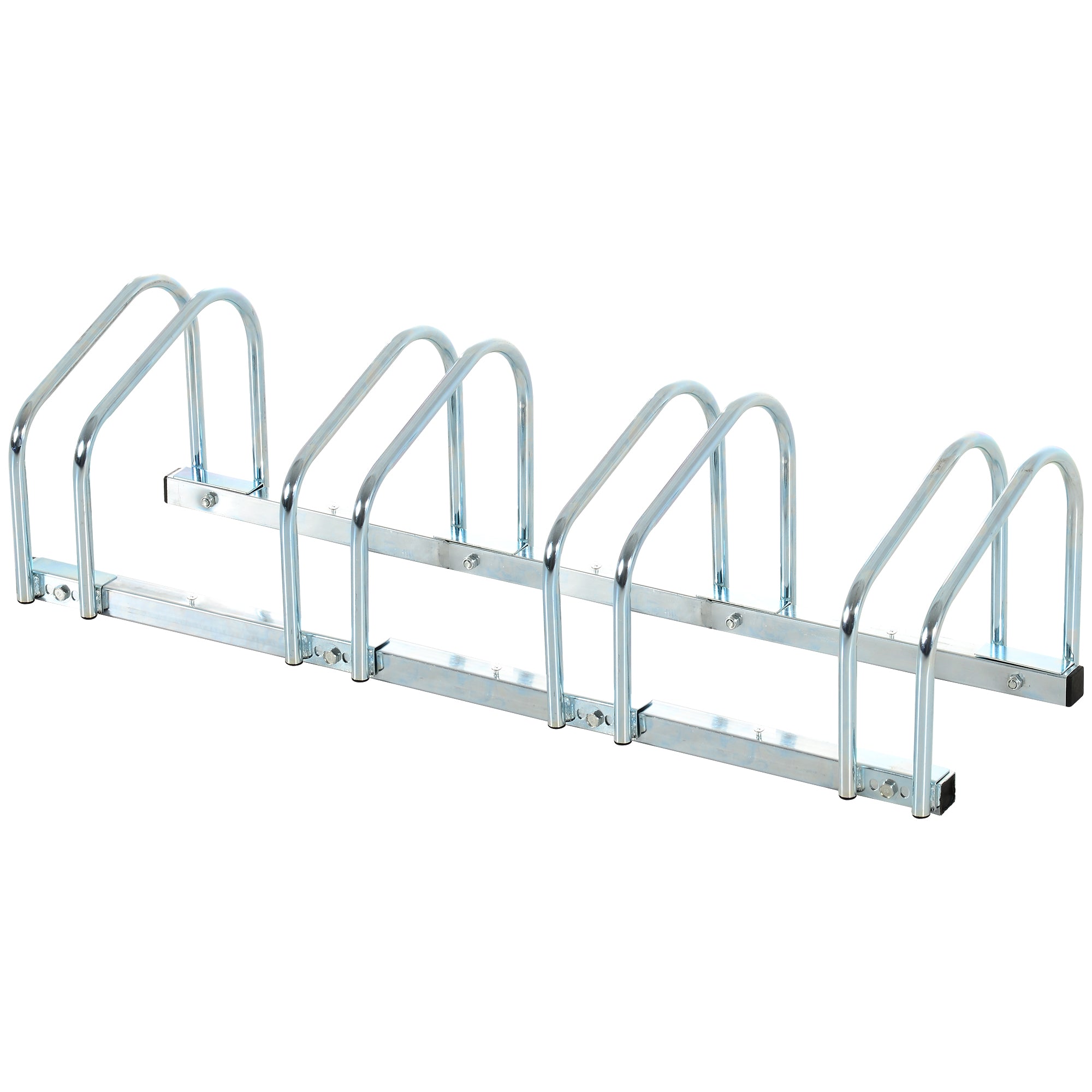 HOMCOM Bike Stand Parking Rack Floor or Wall Mount Bicycle Cycle Storage Locking Stand (4 Racks, Silver) - North Peak Garden Furniture