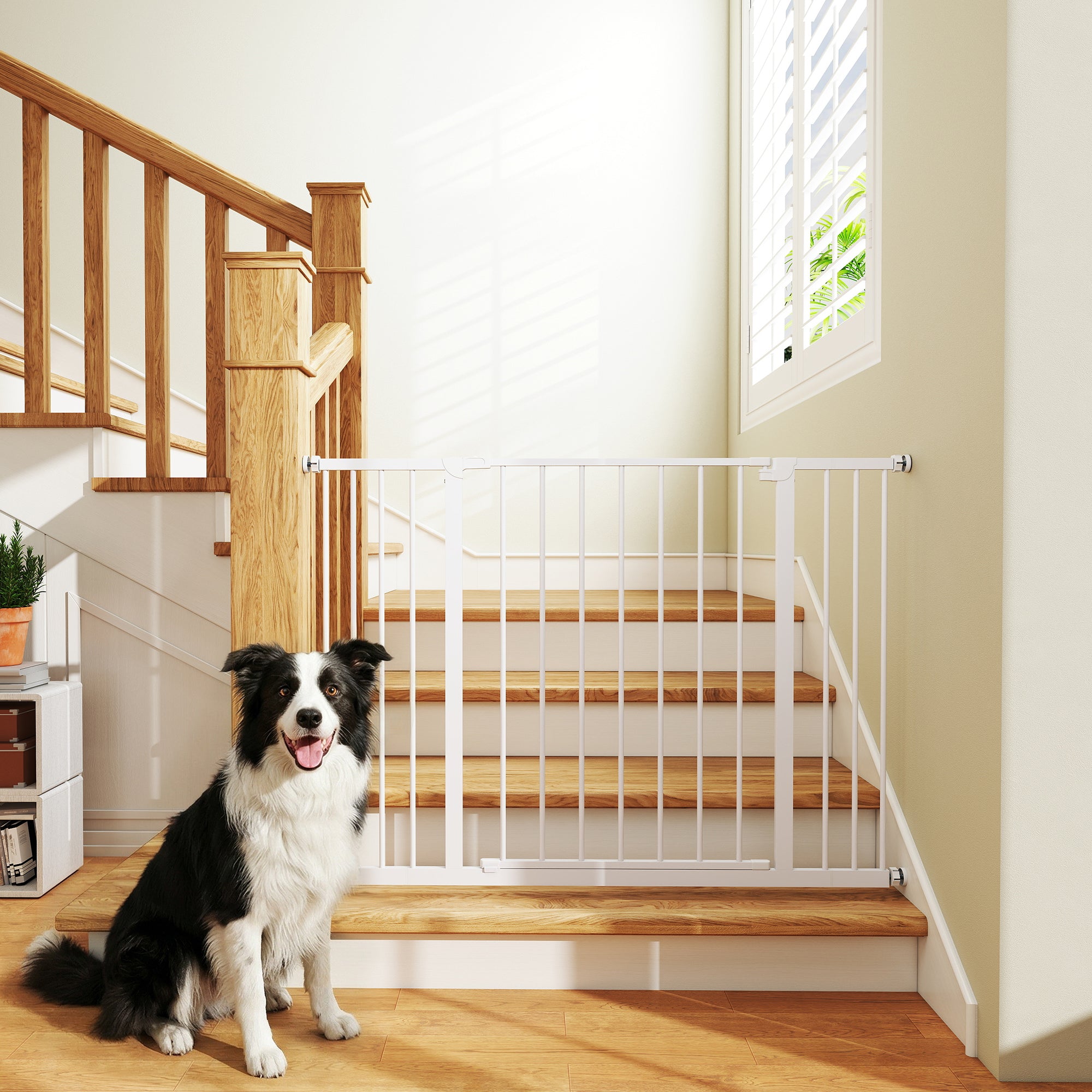 PawHut Dog Gate Pet Safety Gate Stair Barrier Pressure Fit Adjustable 76-82/86-97/101-107 cm, White