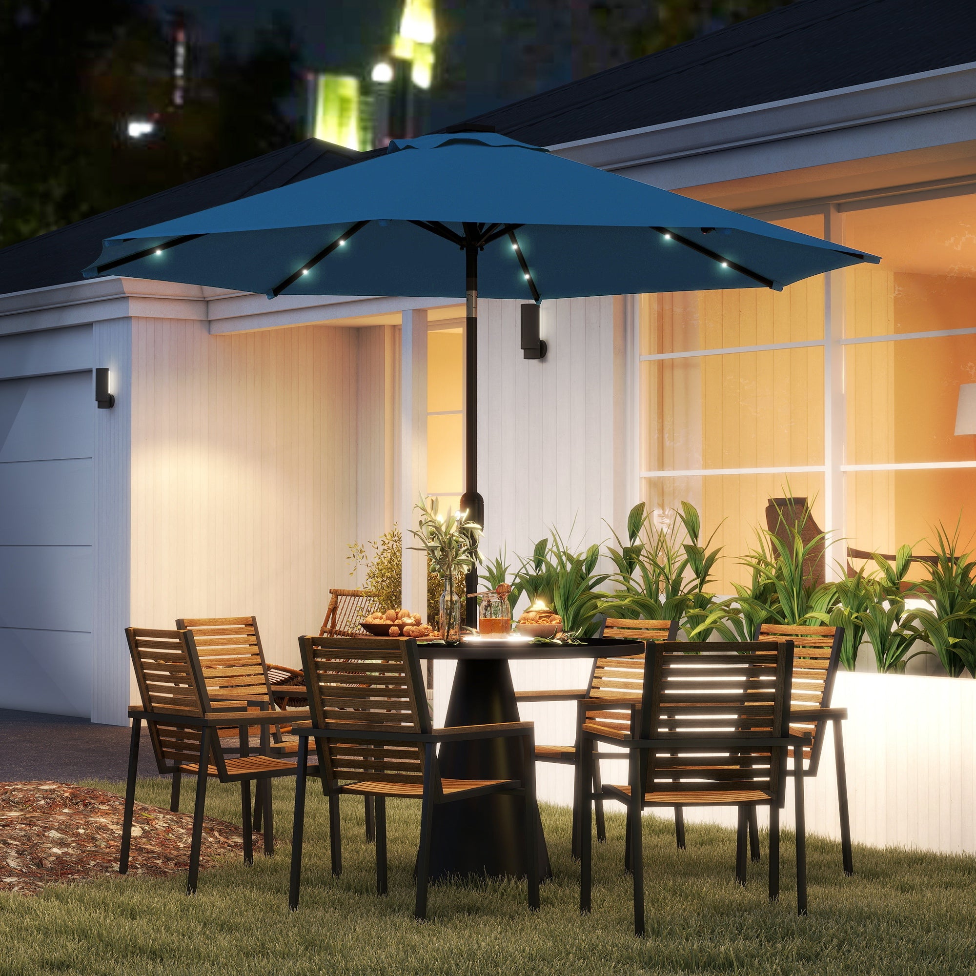 Outsunny 2.7m LED Light Parasol Umbrella - Blue - North Peak Garden Furniture