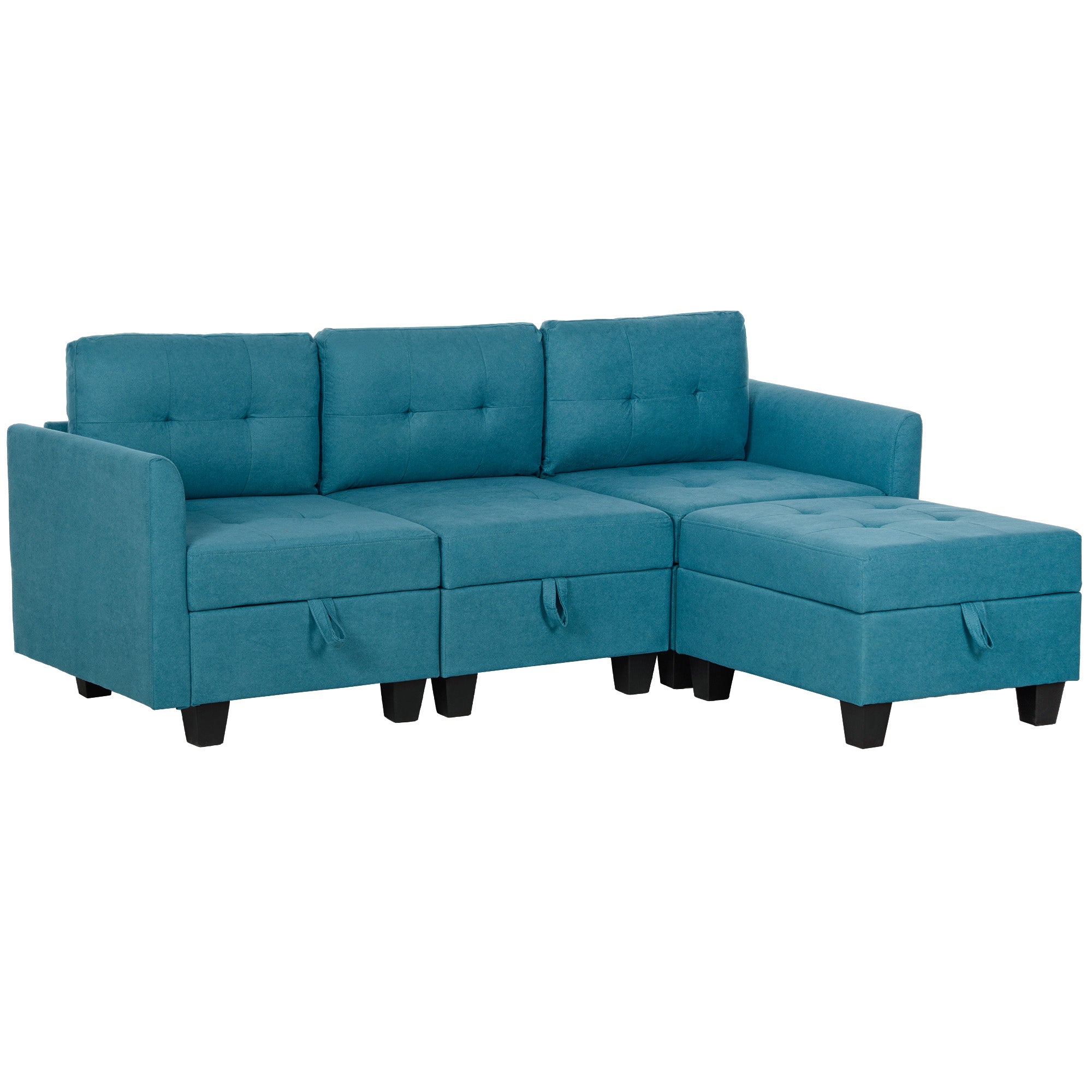 HOMCOM 'L' Shape Modular Sofa, with Storage - Light Blue - North Peak Garden Furniture