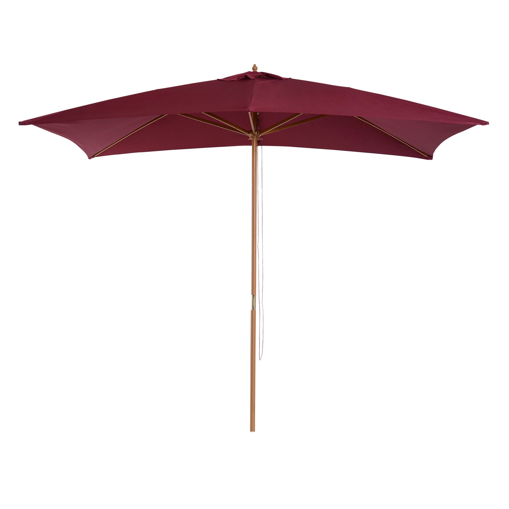 Outsunny 2 x 3m Wooden Garden Parasol Umbrella Outdoor Sun Shade Canopy, Wine Red - North Peak Garden Furniture