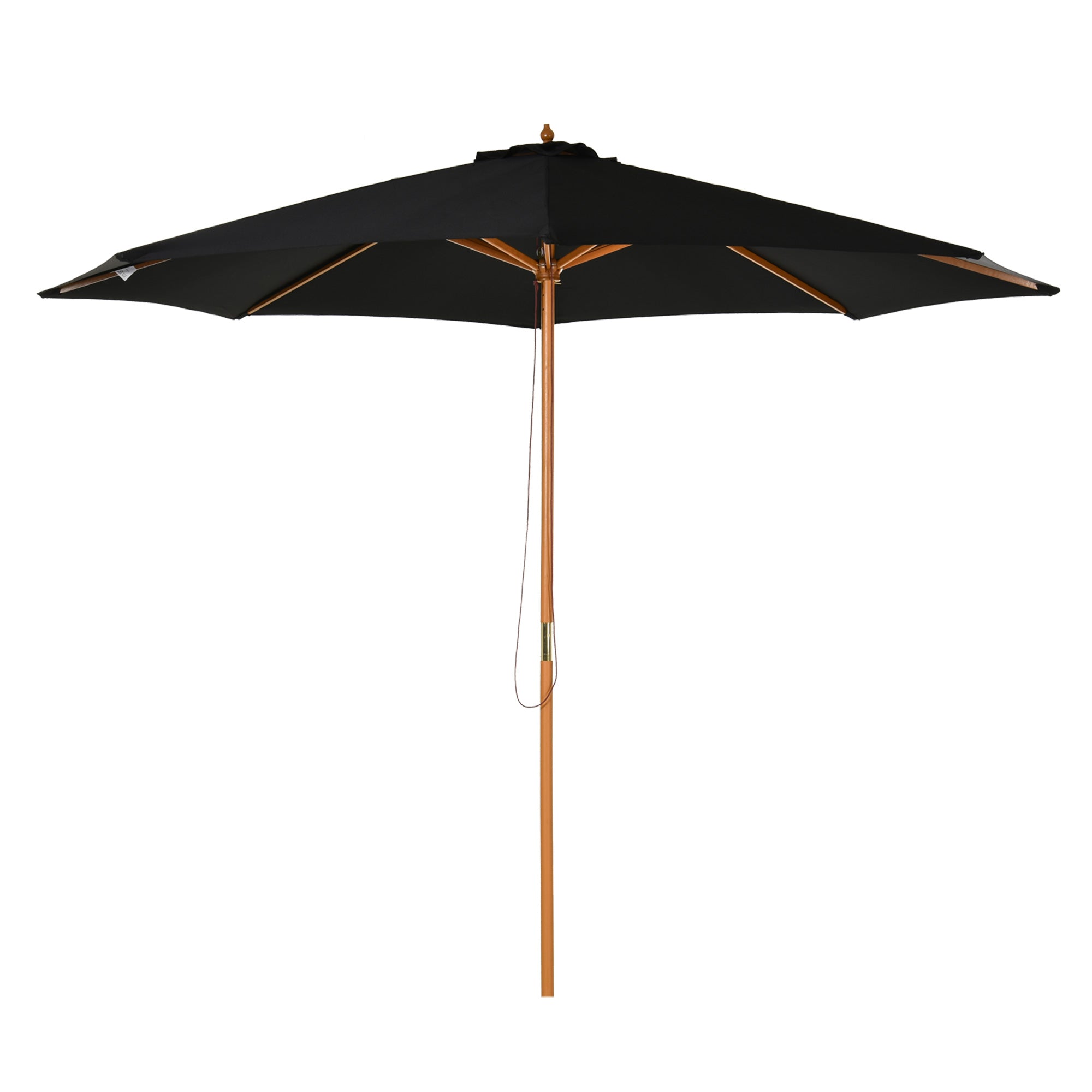 Outsunny 3(m) Garden Parasol, Pulley Operated Patio Umbrella, Wooden Table Market Umbrella with Rope Pulley Mechanism and 8 Ribs, Black - North Peak Garden Furniture