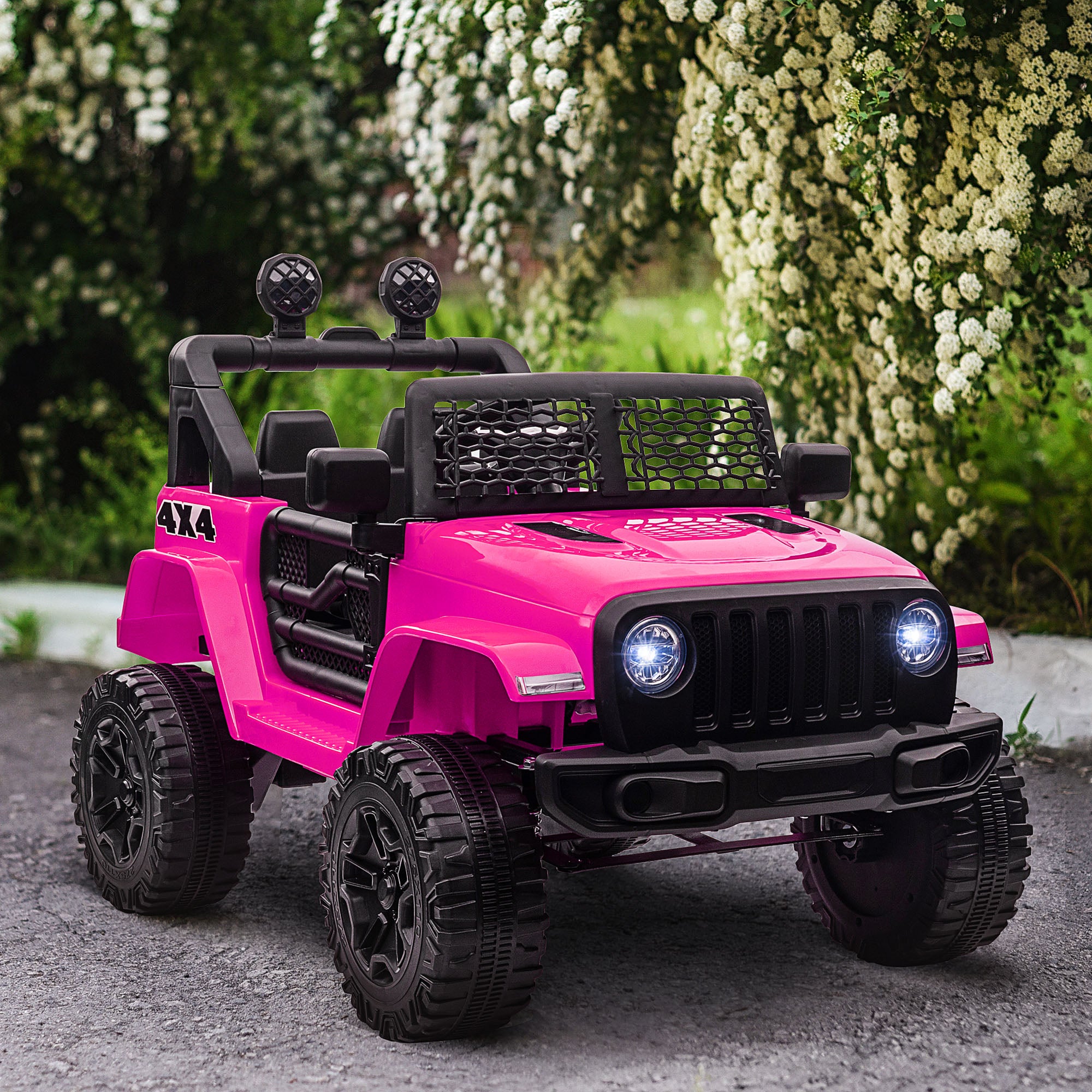 HOMCOM Kids Electric Ride On Car 12V Off Road Toy with Parental Remote Control 2 Motors Horn Lights Suspension Wheels for 3-6 Years Old Pink - North Peak Garden Furniture