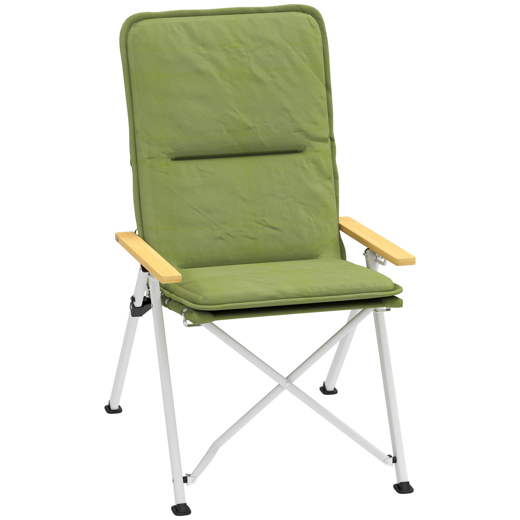 Outsunny Portable Camping Chair for Adults, High Back Folding Chair with Padded Seat and Carry Bag, Outdoor Recliner for Hiking, Fishing, Beach and Picnic, Green - North Peak Garden Furniture