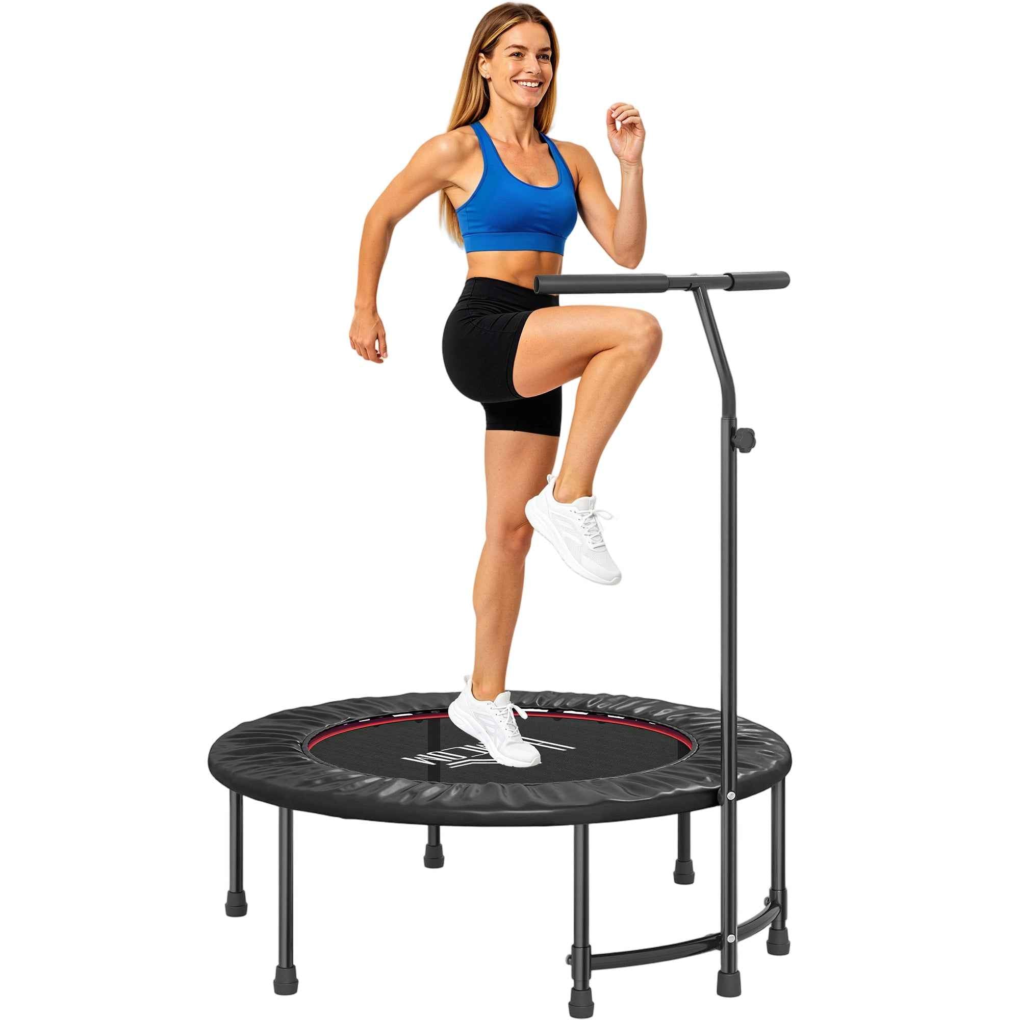 HOMCOM 40'' Fitness Trampoline with Adjustable Handle, Rebounder Trampoline Mini Jumper for Indoor Exercise Workout, Support Up to 100kg, Black