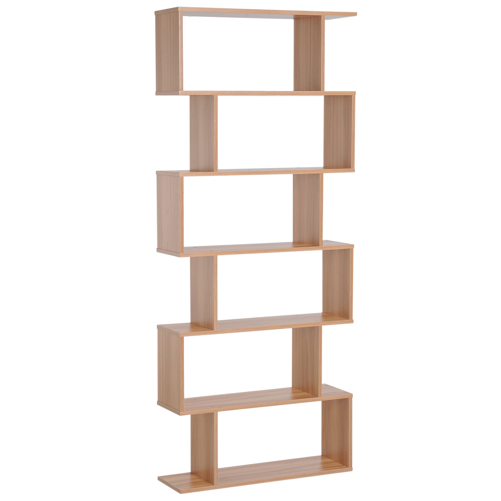 HOMCOM Wooden Wood S Shape Storage Display 6 Shelves Room Divider Unit Chest Bookshelf Bookcase Cupboard Cabinet Home Office Furniture (Maple) - North Peak Garden Furniture