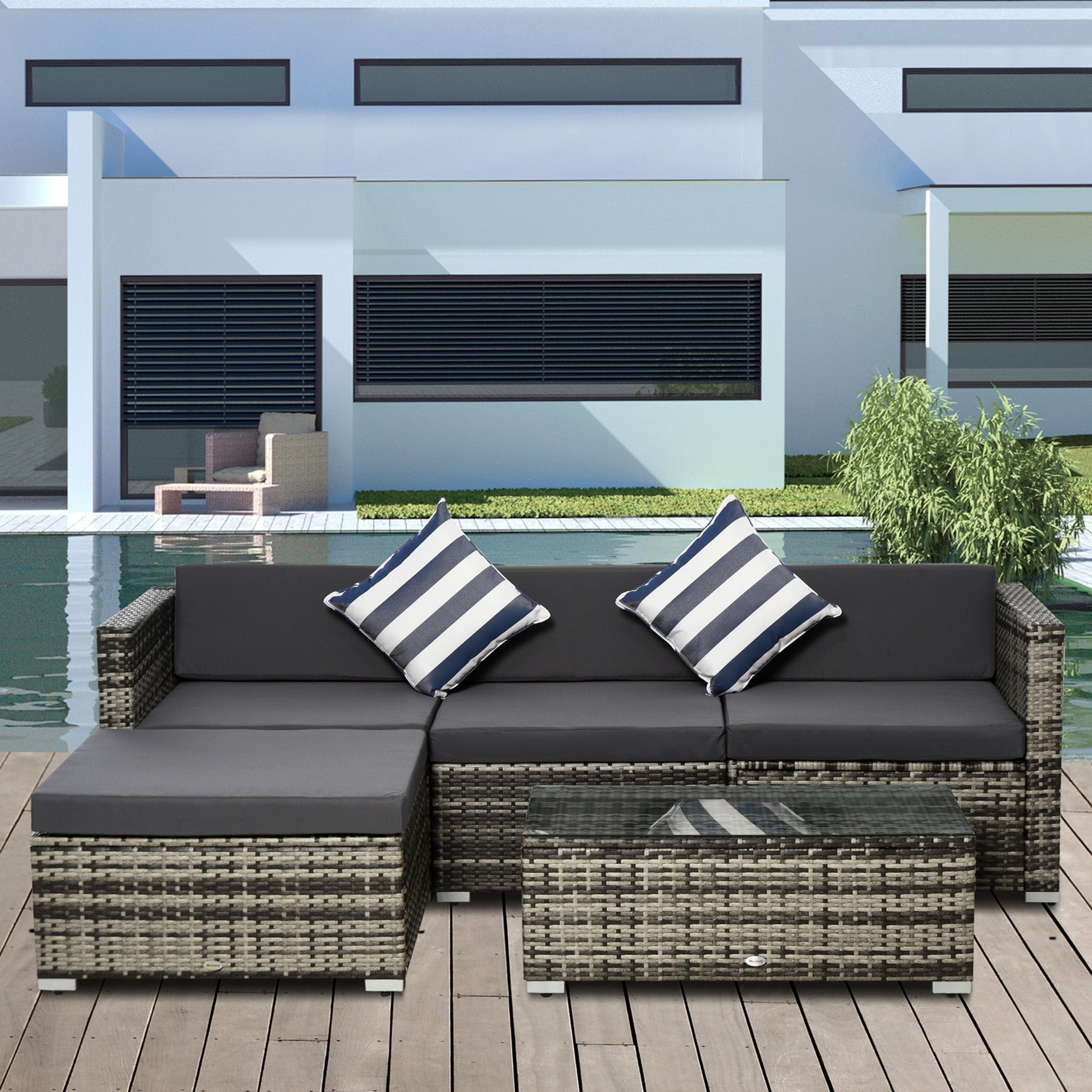 Outsunny 4-Seater Rattan Sofa Set Wicker Sectional Furniture Cushion Grey Garden - North Peak Garden Furniture