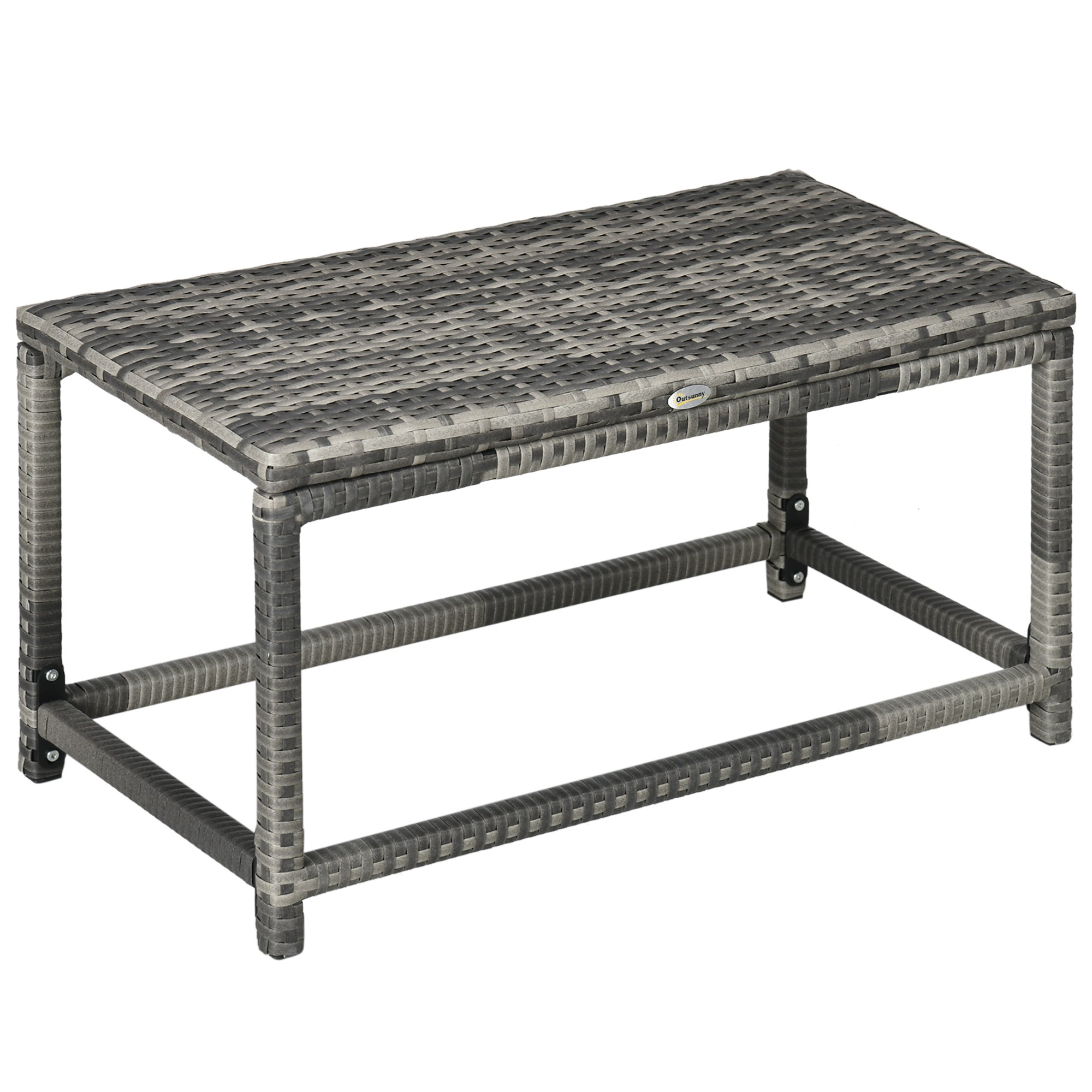 Outsunny Outdoor Coffee Table, Garden PE Rattan Side Table with Plastic Board Under the Full Woven Table Top and Rectangular Frame for Patio, Balcony, Mixed Grey - North Peak Garden Furniture