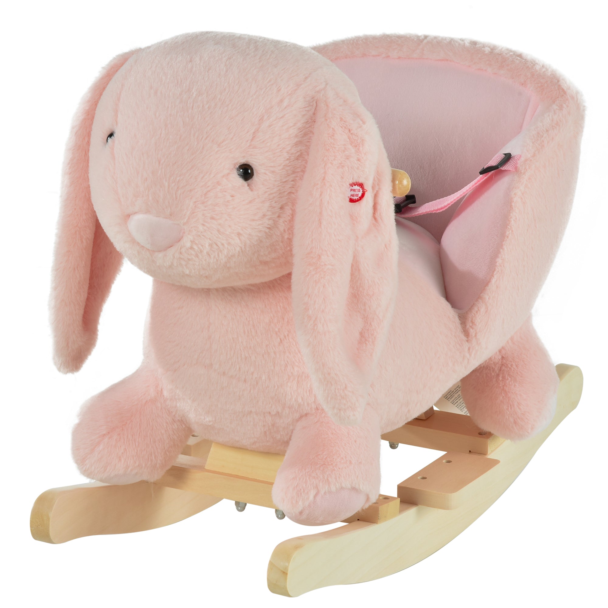 HOMCOM Kids Children Rocking Horse Plush Ride On Rabbit Seat w/ Sound Wood Base Seat Safety Belt Toddler Baby Toy Rocker Pink 18 - 36 Months - North Peak Garden Furniture