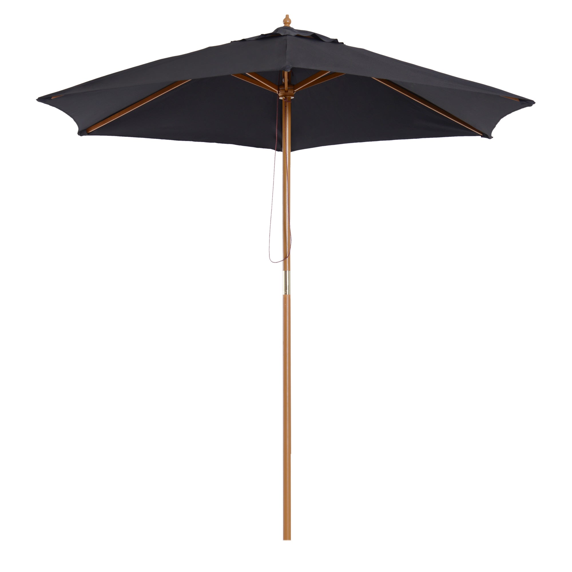 Outsunny 2.5m Wood Garden Parasol Sun Shade Patio Outdoor Wooden Umbrella Canopy Black - North Peak Garden Furniture