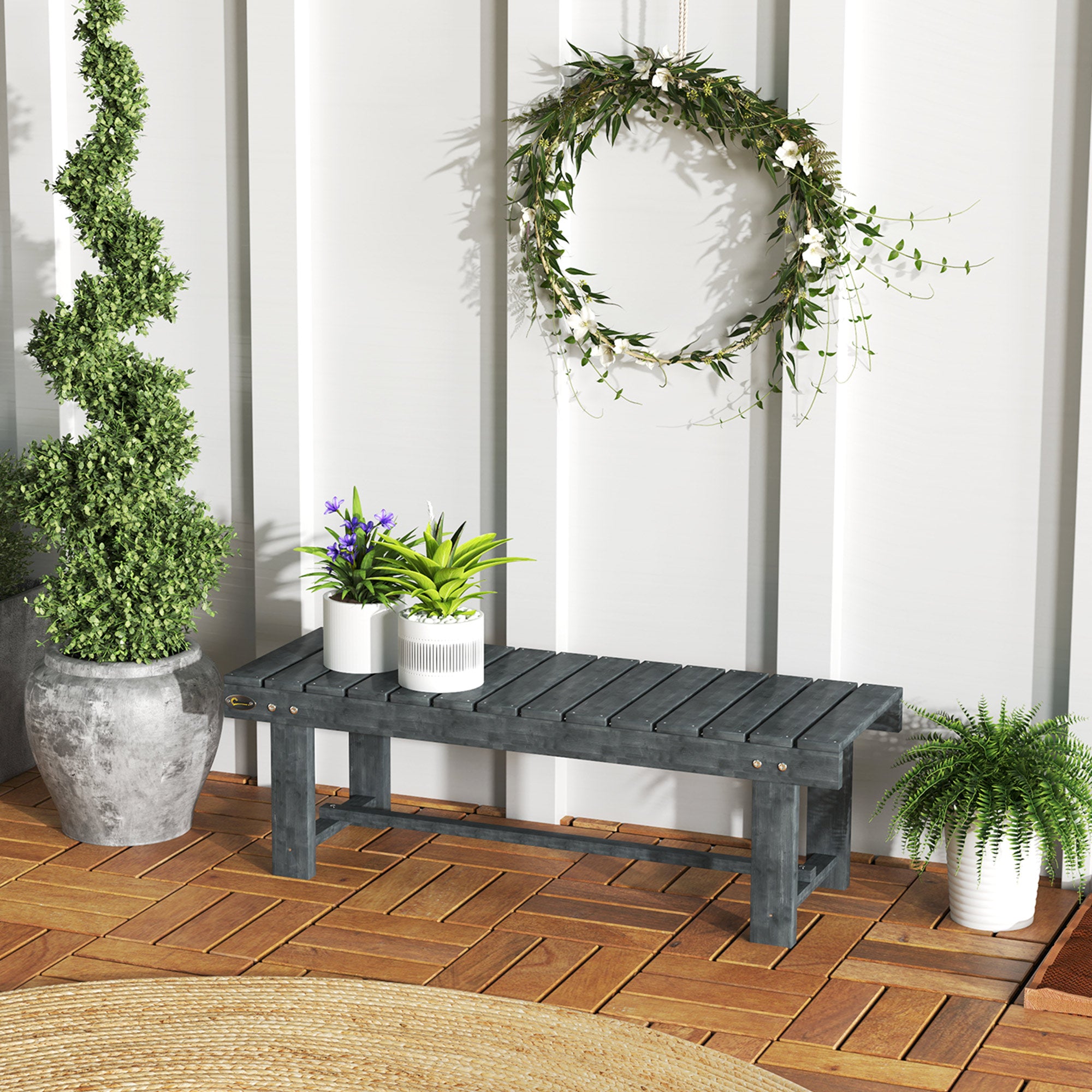 Outsunny 2-Seater Garden Wooden Bench, Grey - North Peak Garden Furniture