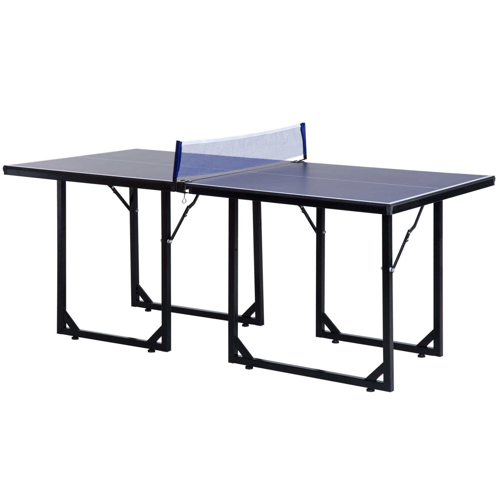 HOMCOM 6ft 182cm Mini Table Tennis Table Folding Ping Pong Table with Net Multi-Use Table for Indoor Outdoor Game, Blue - North Peak Garden Furniture