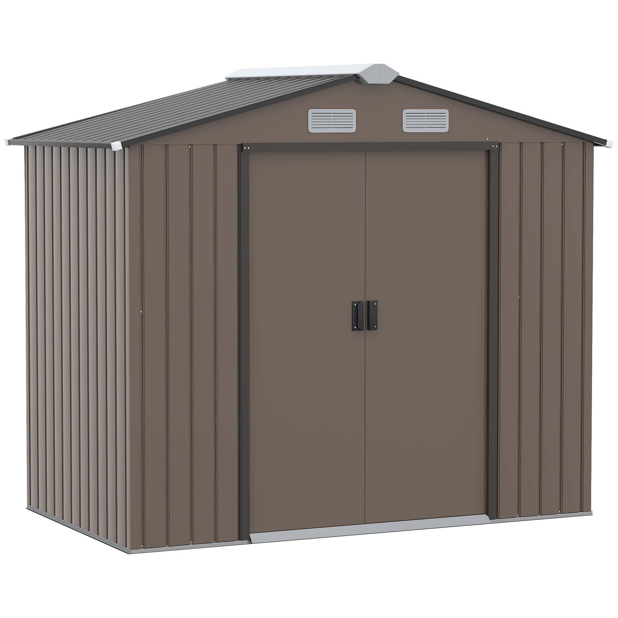Outsunny 7 x 4ft Metal Garden Shed, Outdoor Storage Tool House with Ventilation Slots, Foundation Kit and Lockable Double Doors, Brown - North Peak Garden Furniture