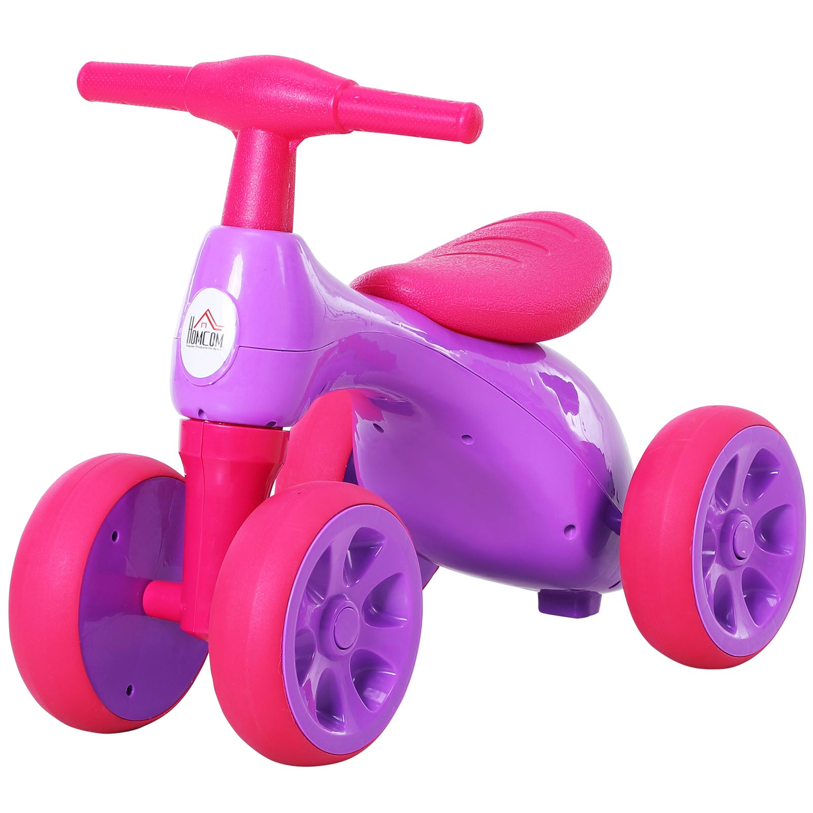 HOMCOM Baby Balance Bike Toddler Training Walker Smooth Rubber Wheels Ride on Toy Storage Bin Gift for Boys Girls Violet Fuchsia - North Peak Garden Furniture