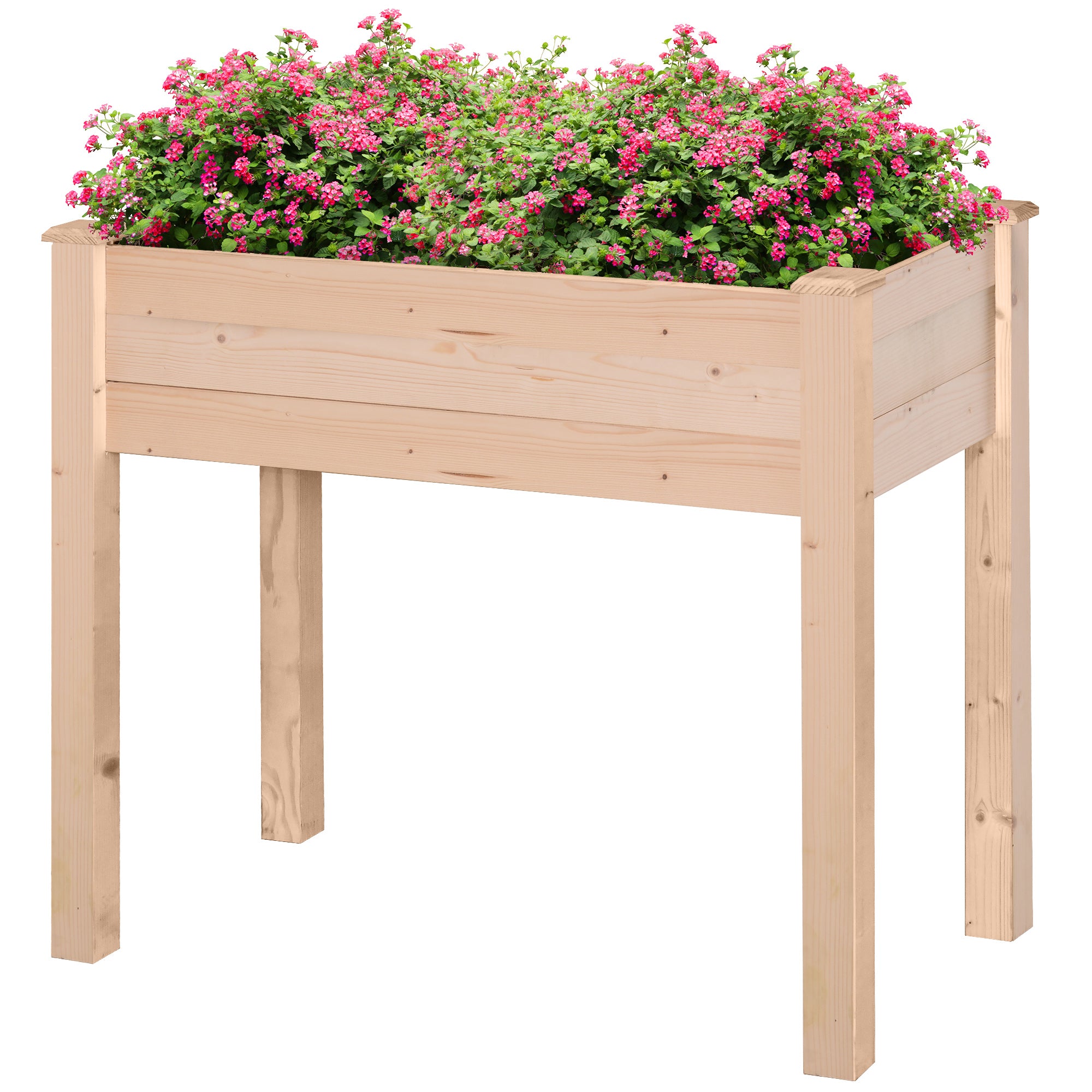 Outsunny Garden Wooden Planters, Rectangular Raised Bed,Flower Box, Fir Wood Indoor/Outdoor, Oak Tone, 86L x 46W x 76Hcm - North Peak Garden Furniture