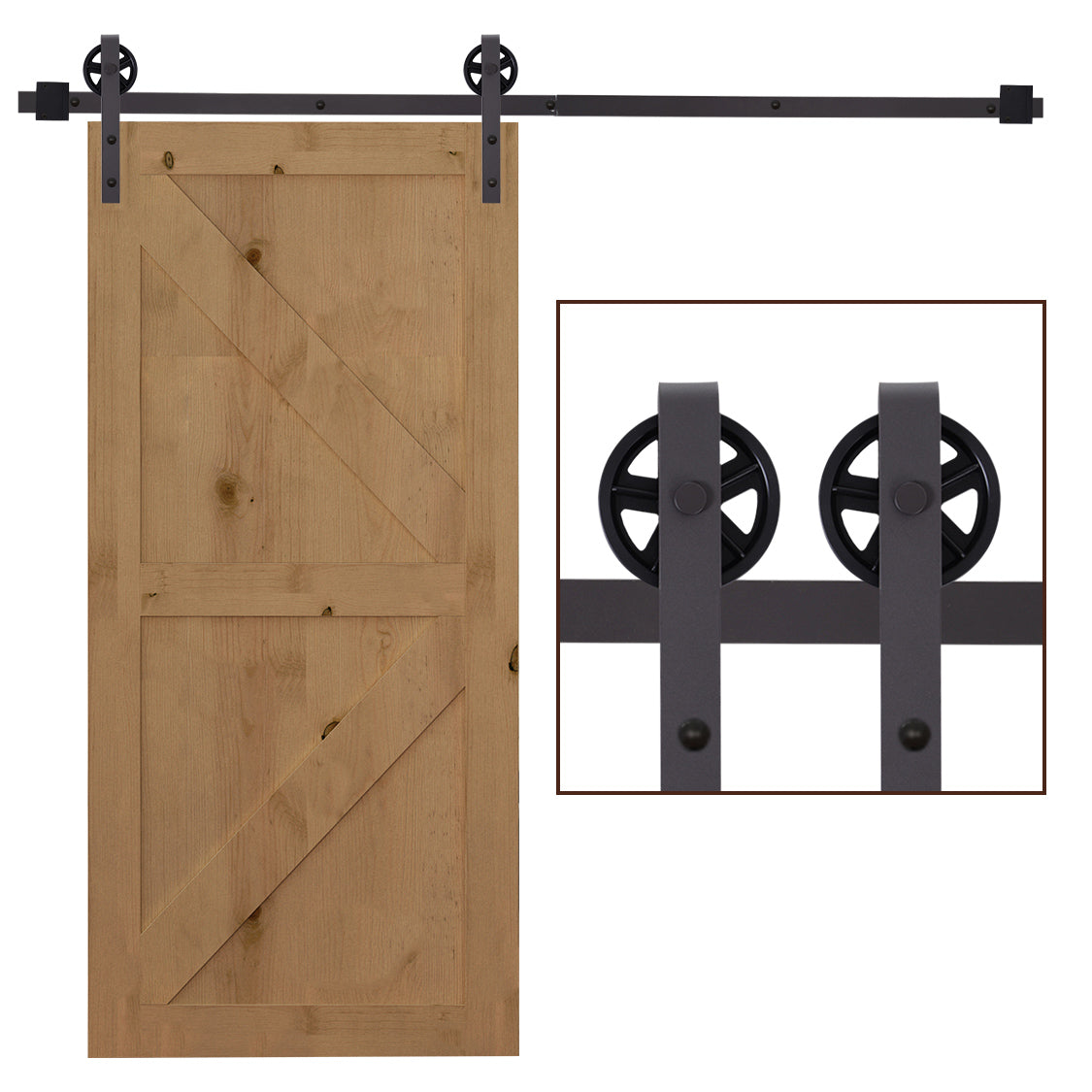 HOMCOM 6ft Modern Single Sliding Barn Door Track Kit Set Closet Hardware for Single Wooden Door - North Peak Garden Furniture
