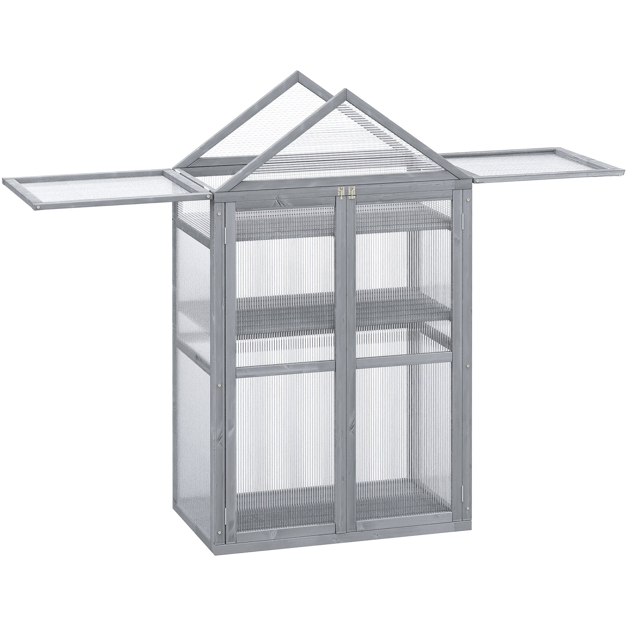 Outsunny Garden Cold Frame Polycarbonate Greenhouse with Adjustable Shelves, Double Doors, Openable Top Covers, Grow House for Flower Vegetable Plants, 80 x 47 x 138cm, Grey - North Peak Garden Furniture