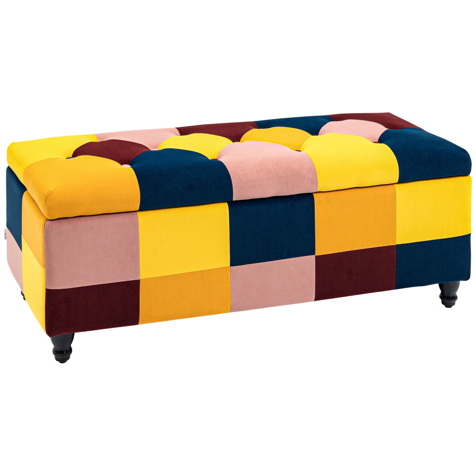 HOMCOM 114 x 47 x 47cm Velvet Storage Ottoman, Button-tufted Footstool Box, Toy Chest with Lid for Living Room, Bedroom, Multicoloured - North Peak Garden Furniture