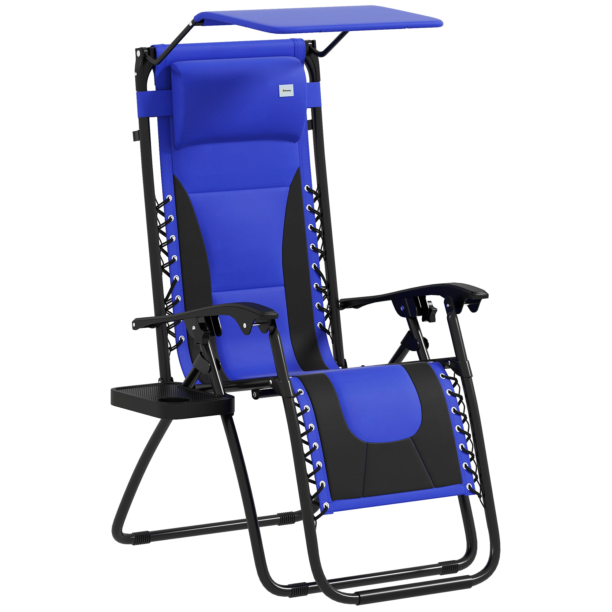 Outsunny Zero Gravity Lounger Chair, Folding Reclining Patio Chair with Shade Cover, Padded Seat, Cup Holder, Soft Cushion and Headrest for Poolside, Camping, Blue - North Peak Garden Furniture
