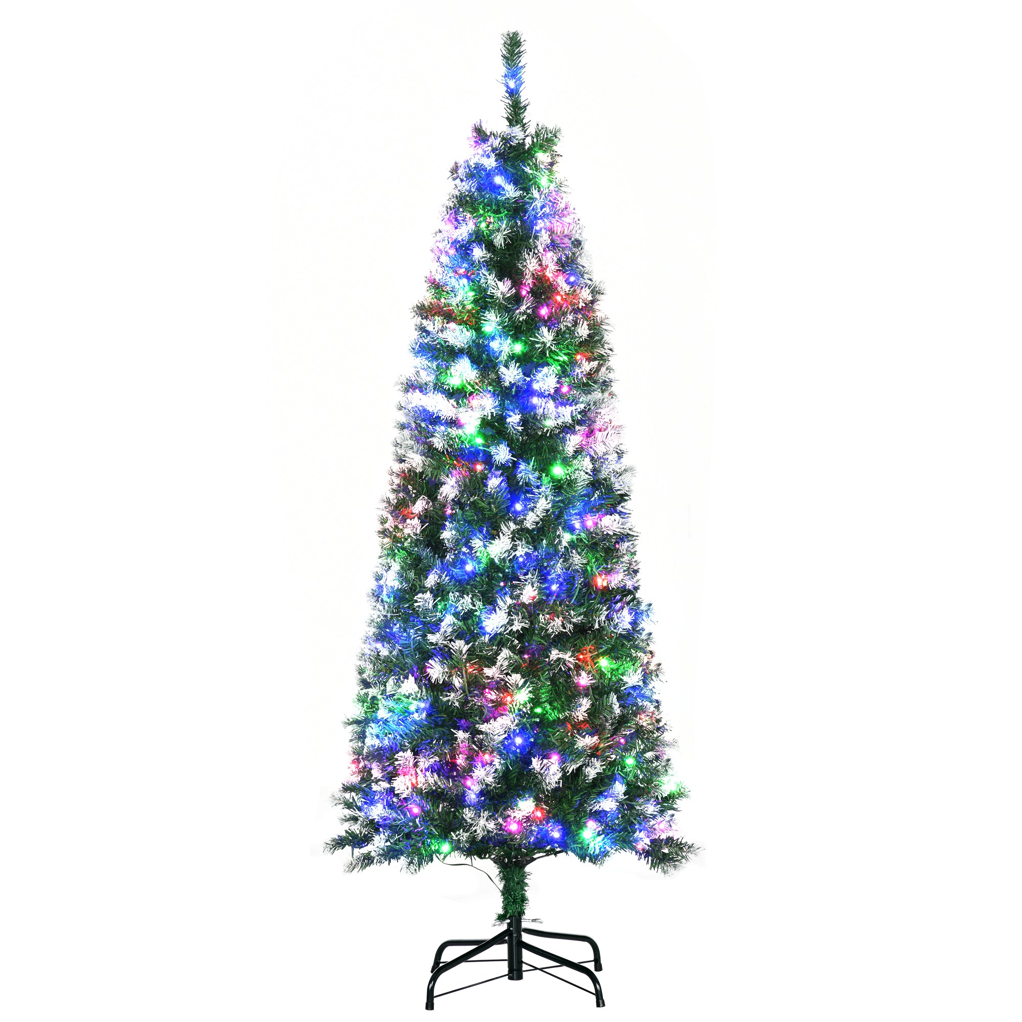 HOMCOM 5FT Tall Prelit Pencil Slim Artificial Christmas Tree with Realistic Branches, 250 Colourful LED Lights and 408 Tips, Xmas Decoration, Green - North Peak Garden Furniture