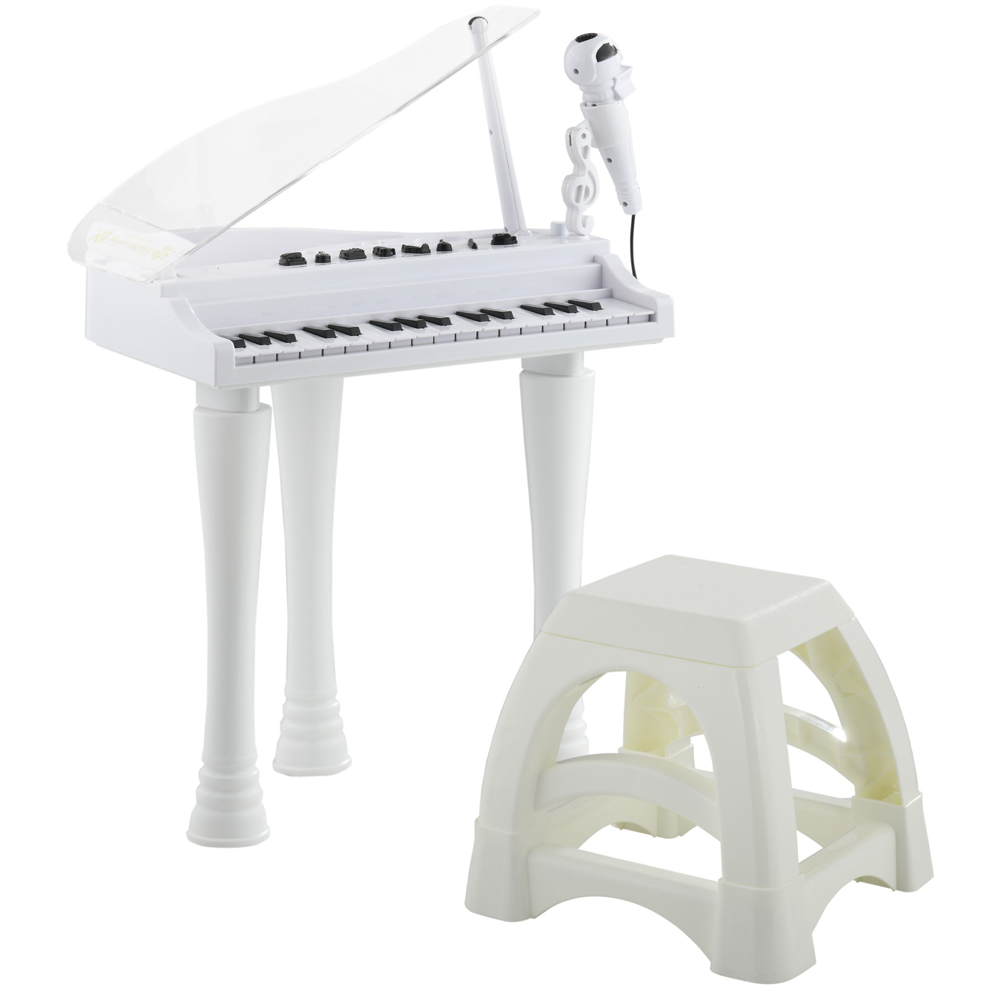 AIYAPLAY 32-Key Kids Piano Keyboard, with Stool, Lights, Microphone, Sounds, Removable Legs - White - North Peak Garden Furniture