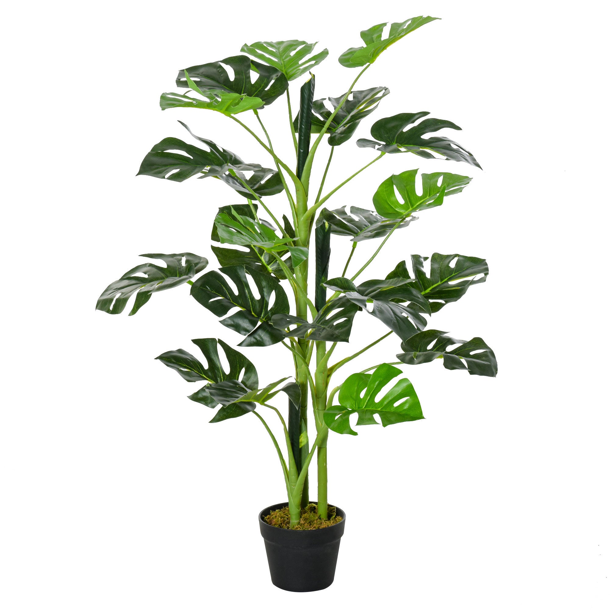 Outsunny 100cm/3.3FT Artificial Monstera Tree Decorative Cheese Plant 21 Leaves with Nursery Pot, Fake Tropical Palm Tree for Indoor Outdoor Décor - North Peak Garden Furniture