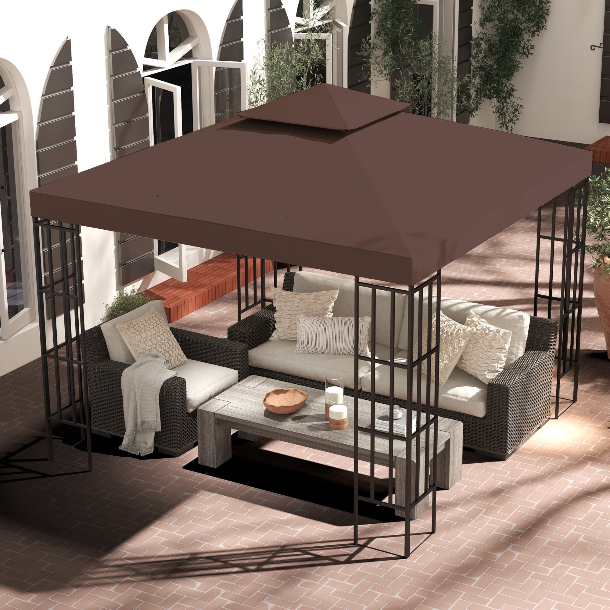 Outsunny 3x3 m Double-Tier Canopy Top Replacement-Coffee - North Peak Garden Furniture