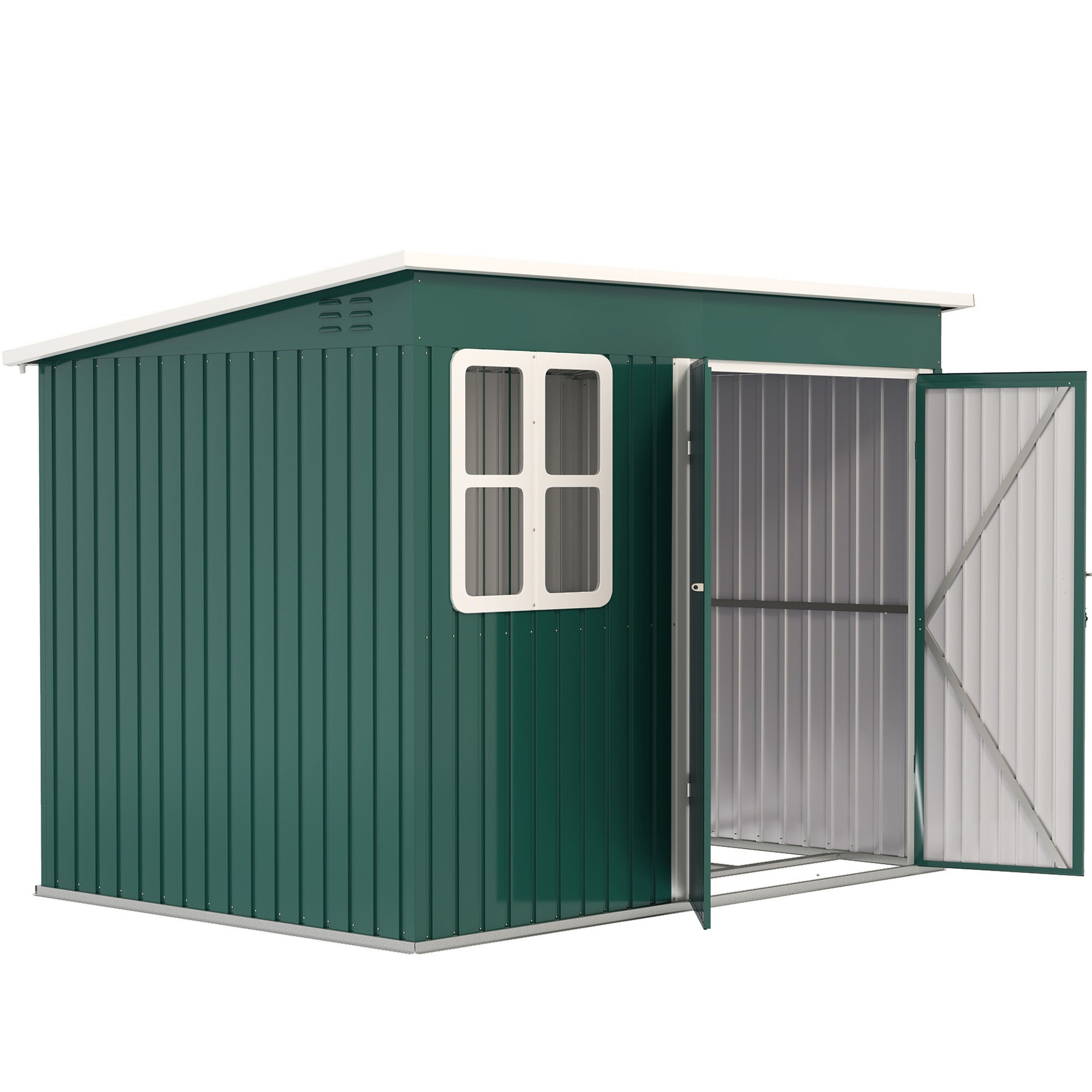 Outsunny 8.5 x 6ft Storage Shed Galvanised Steel Garden Shed, Metal Shed with Foundation Kit, Window, Lockable Wide Doors and Air Vents for Outdoor Patio, Green - North Peak Garden Furniture