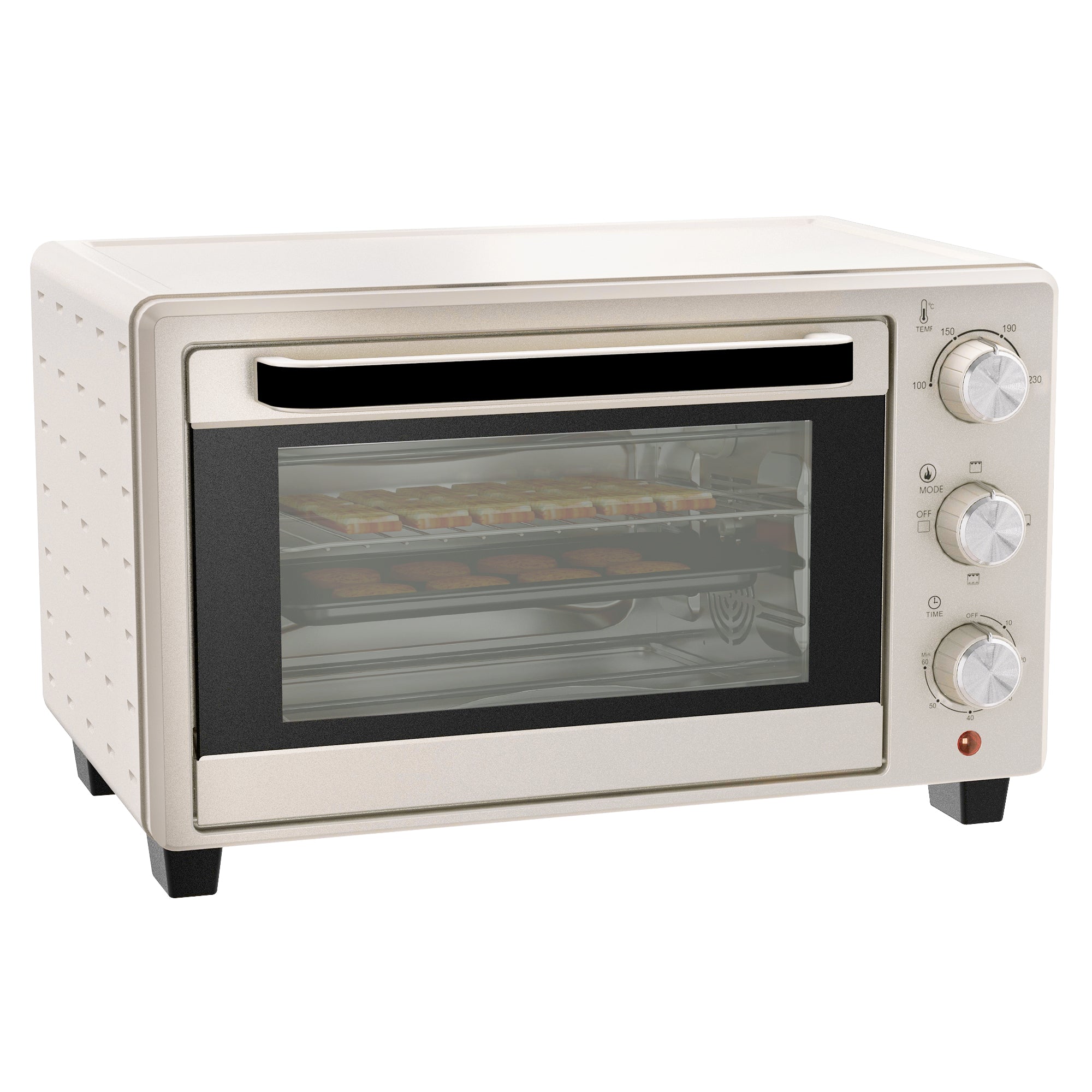 HOMCOM Mini Oven, 21L Countertop Electric Grill, Toaster Oven with Adjustable Temperature, Timer, Baking Tray and Wire Rack, 1400W, Cream - North Peak Garden Furniture