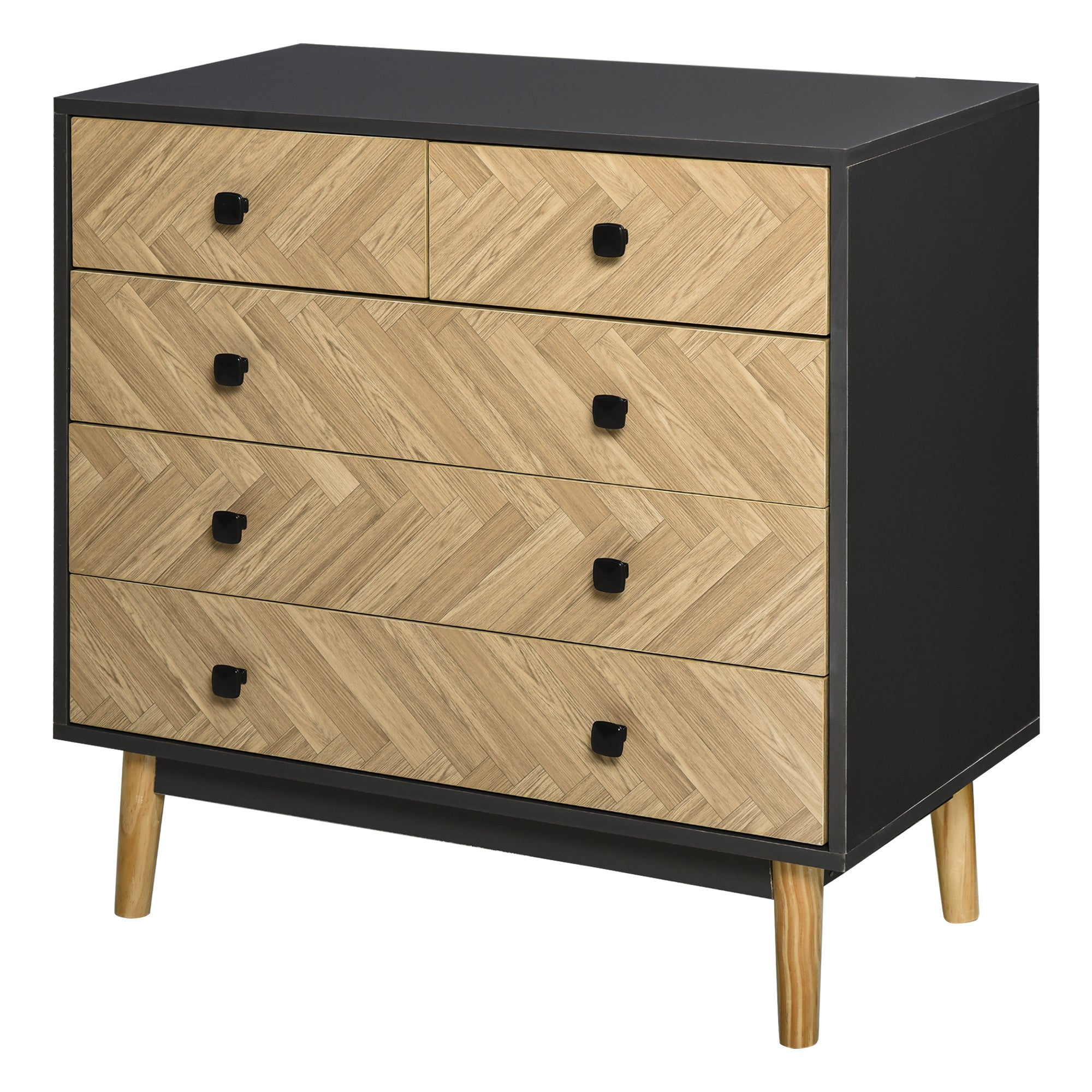 HOMCOM Chest of Drawers, 5 Drawer Storage Cabinet Sideboards with Metal Handles Freestanding Dresser for Bedroom, Living Room - North Peak Garden Furniture