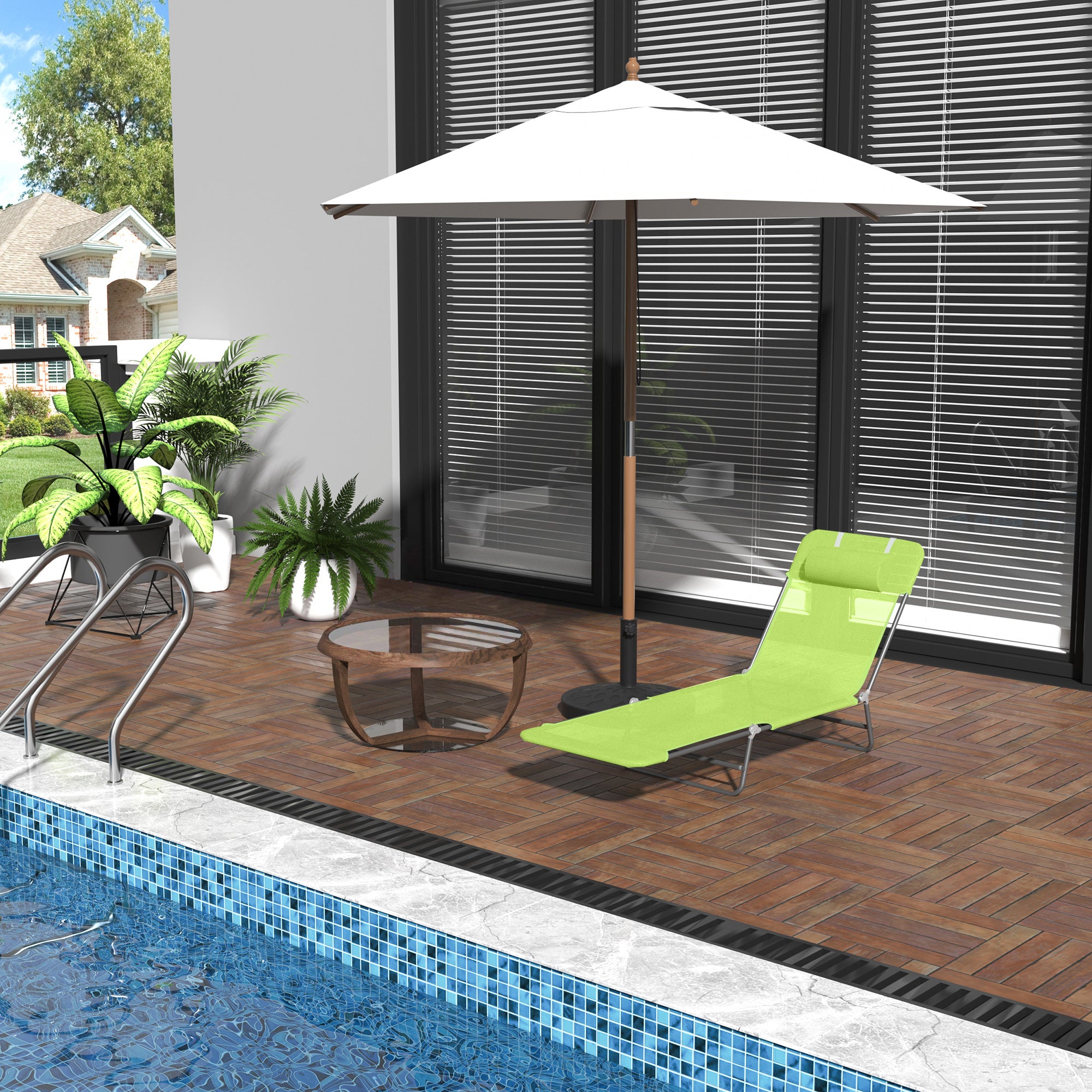 Outsunny Single Folding Sun Lounger - Green - North Peak Garden Furniture