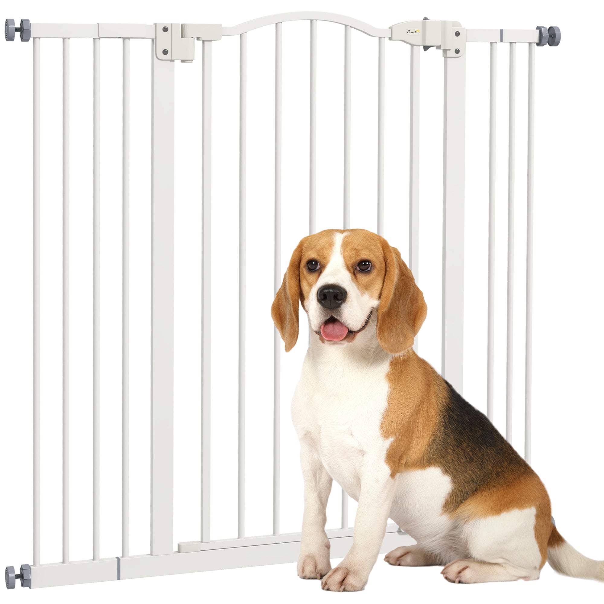PawHut Pressure Fit Dog Stair Gate No Drilling Safety Gate Auto Close for Doorways, Hallways, 74-100cm Adjustable, 94cm Tall, White - North Peak Garden Furniture