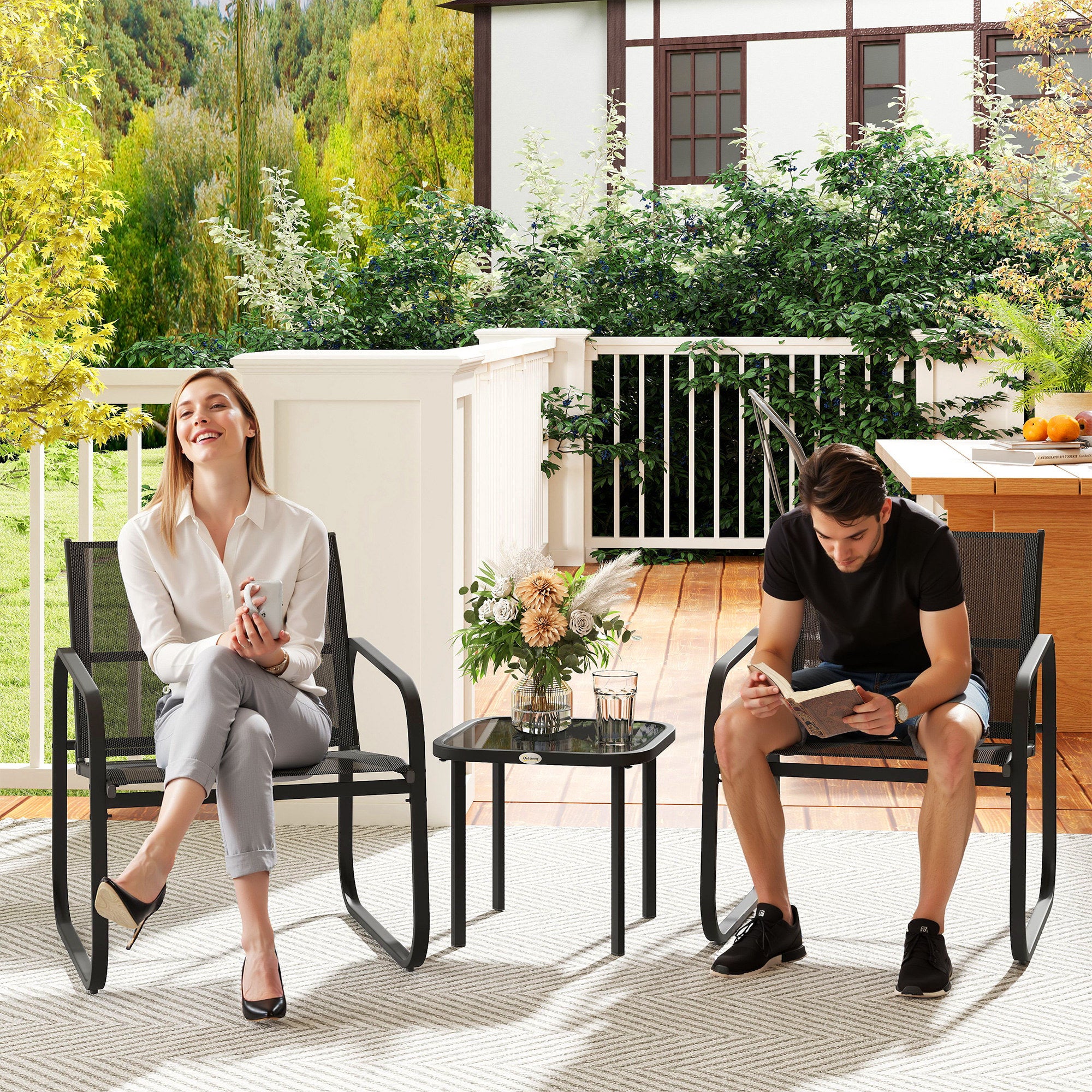 Outsunny Three-Piece Garden Seating Set - Black - North Peak Garden Furniture