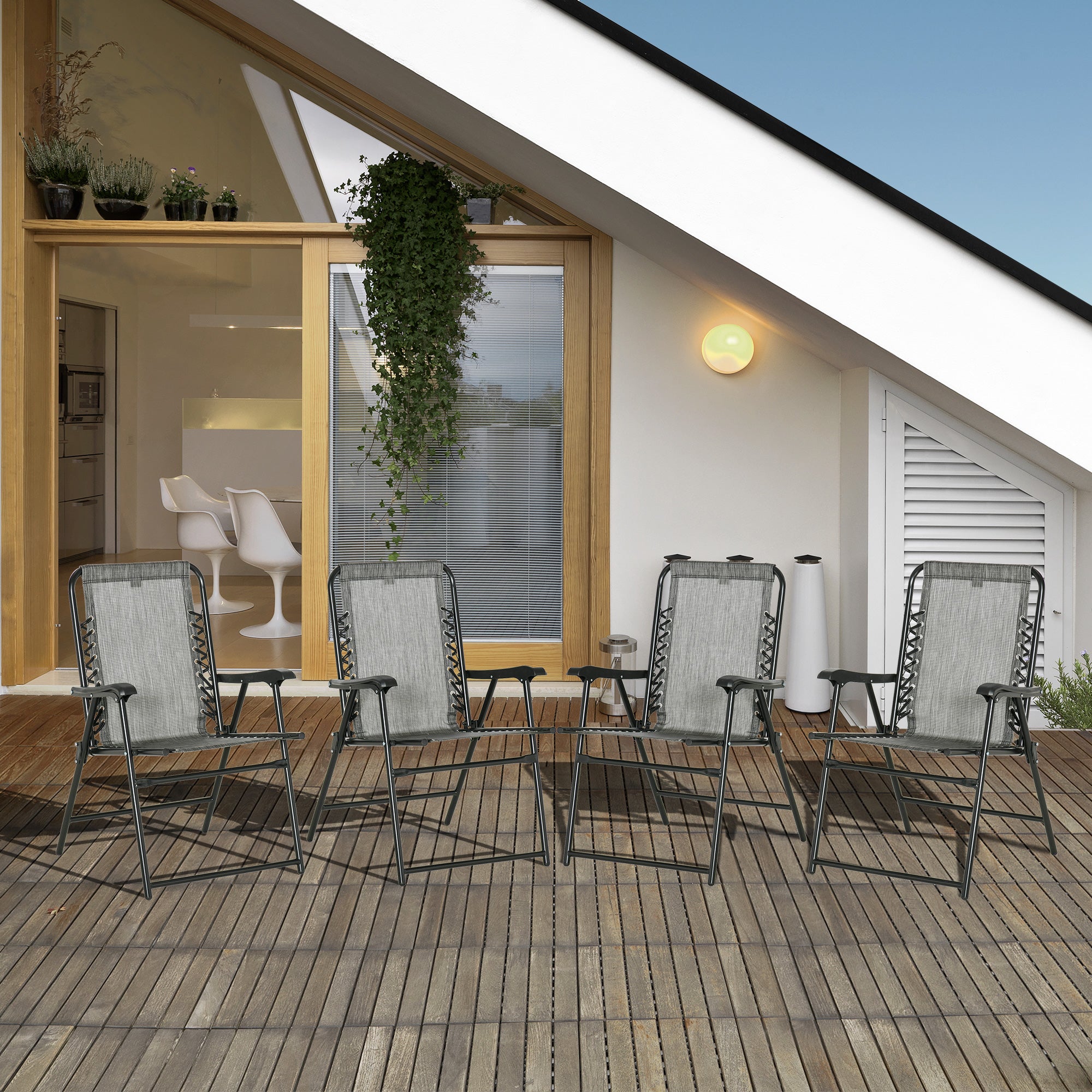 Outsunny Pieces Patio Folding Chair Set, Outdoor Portable Loungers for Camping Pool Beach Deck, Lawn Chairs with Armrest Steel Frame, Mixed Grey - North Peak Garden Furniture