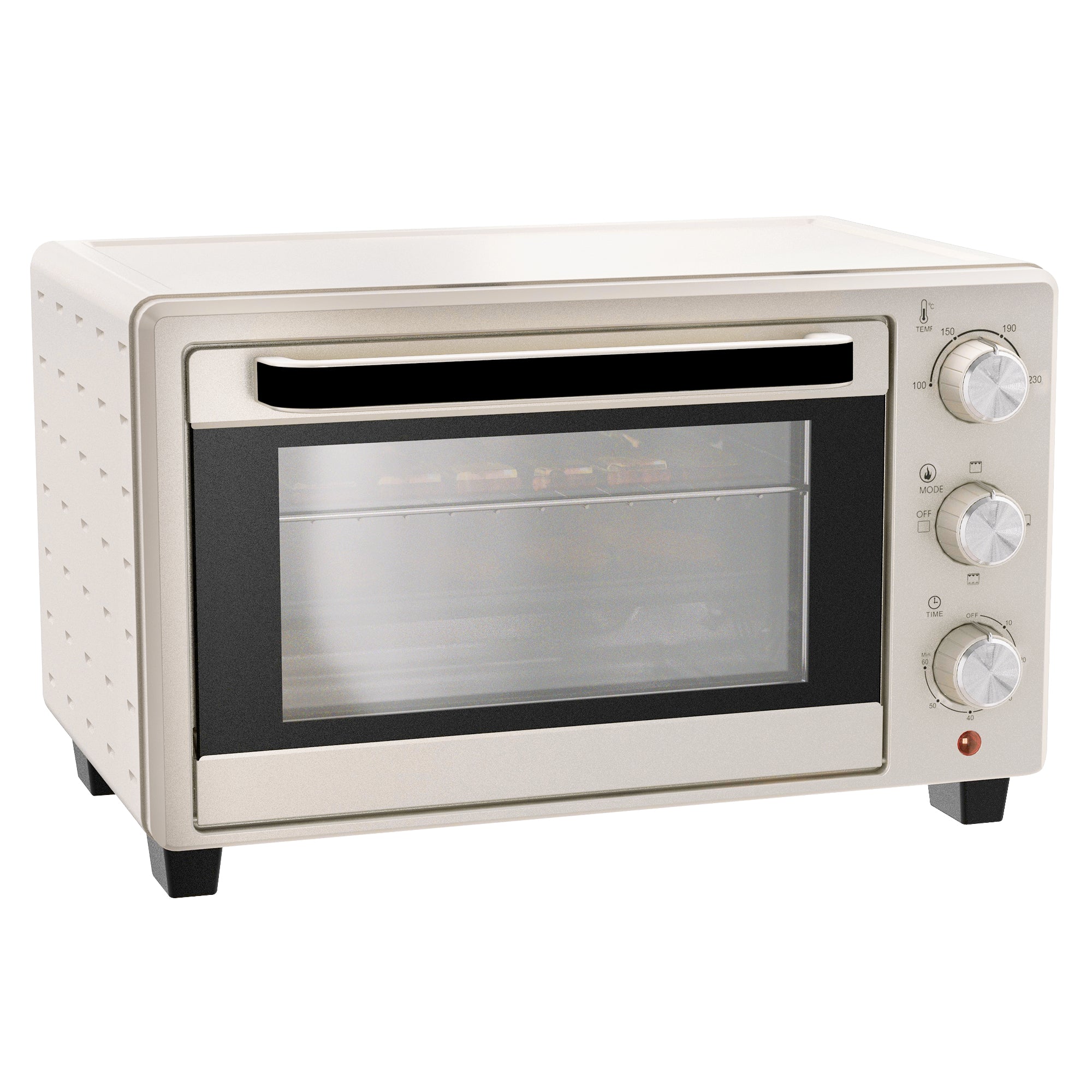 HOMCOM Mini Oven, 21L Countertop Electric Grill, Toaster Oven with Adjustable Temperature, Timer, Baking Tray and Wire Rack, 1400W, Cream