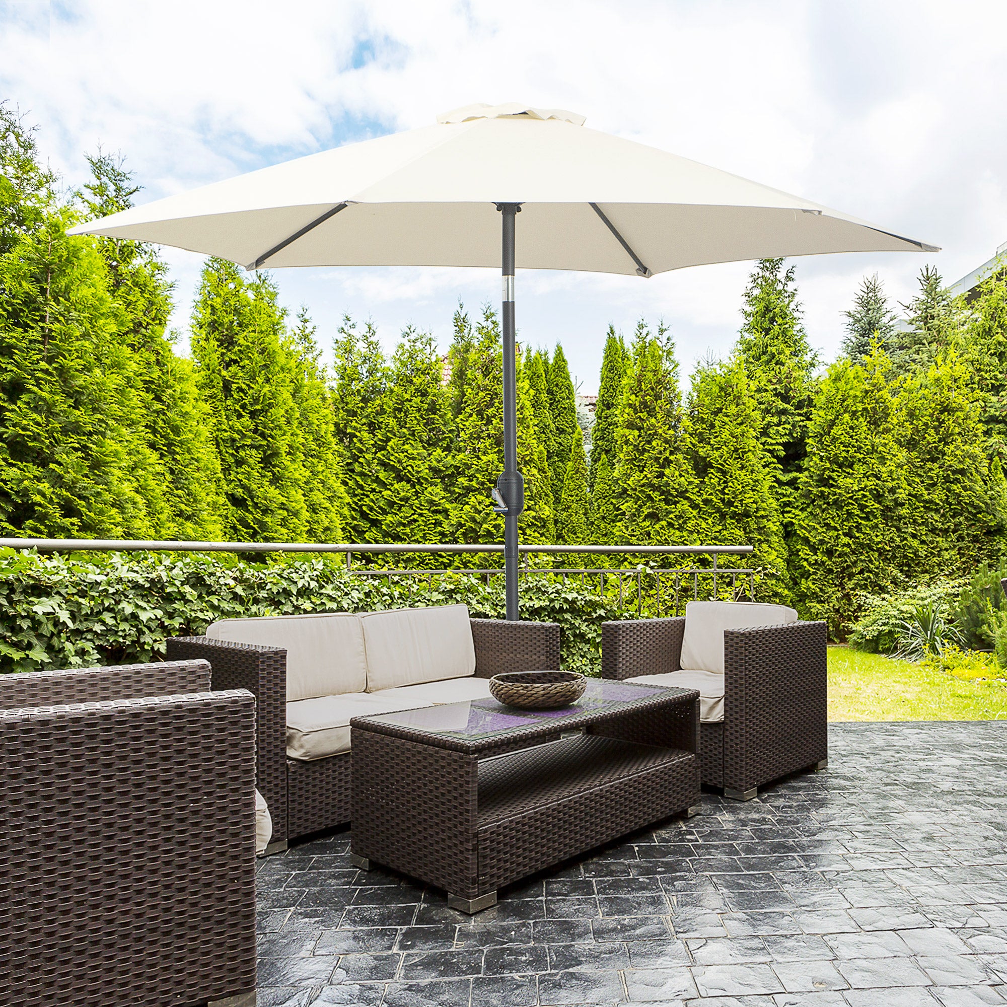 Outsunny2.6M Garden Parasol Umbrella with Tilt and Crank, Outdoor Sun Parasol Sunshade Shelter with Aluminium Frame, Grey - North Peak Garden Furniture