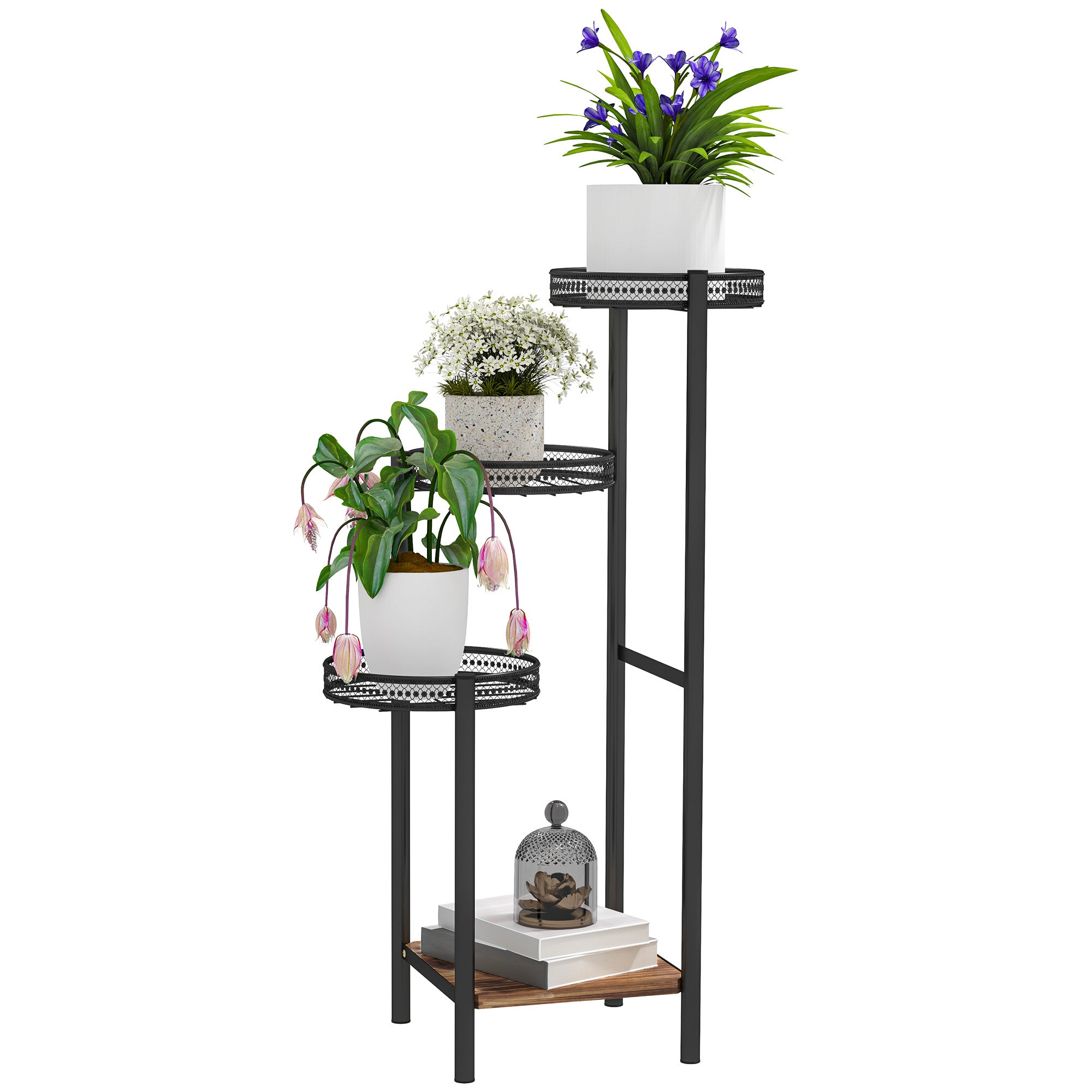 Outsunny Four-Tier Steel Plant Stand - Black - North Peak Garden Furniture