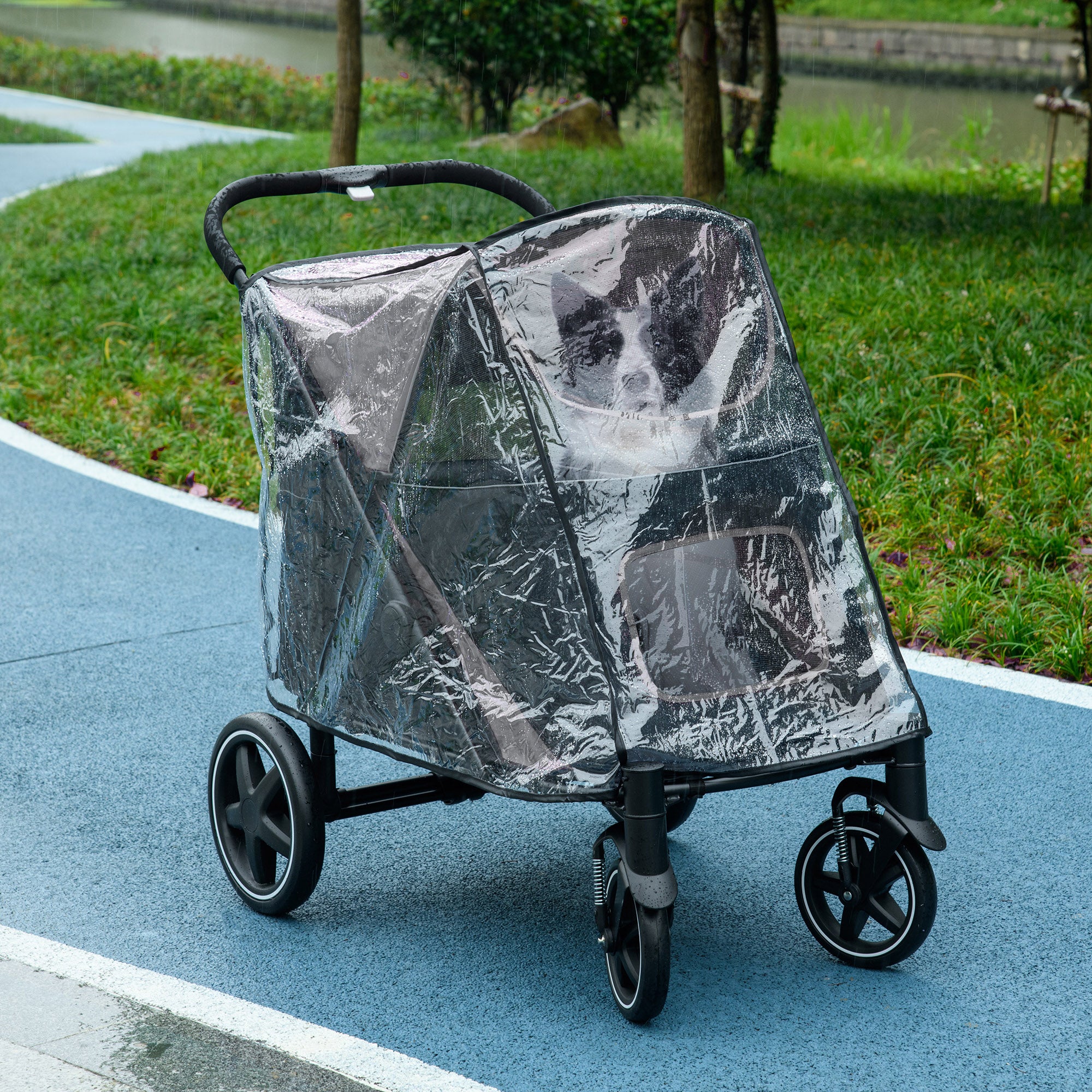 PawHut 4 Wheel Pet Stroller with Rain Cover for Medium and Large Dogs - Black - North Peak Garden Furniture