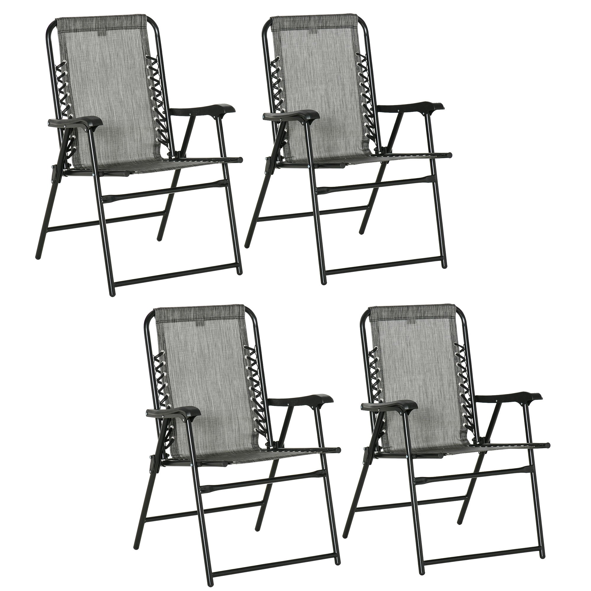 Outsunny Pieces Patio Folding Chair Set, Outdoor Portable Loungers for Camping Pool Beach Deck, Lawn Chairs with Armrest Steel Frame, Mixed Grey - North Peak Garden Furniture