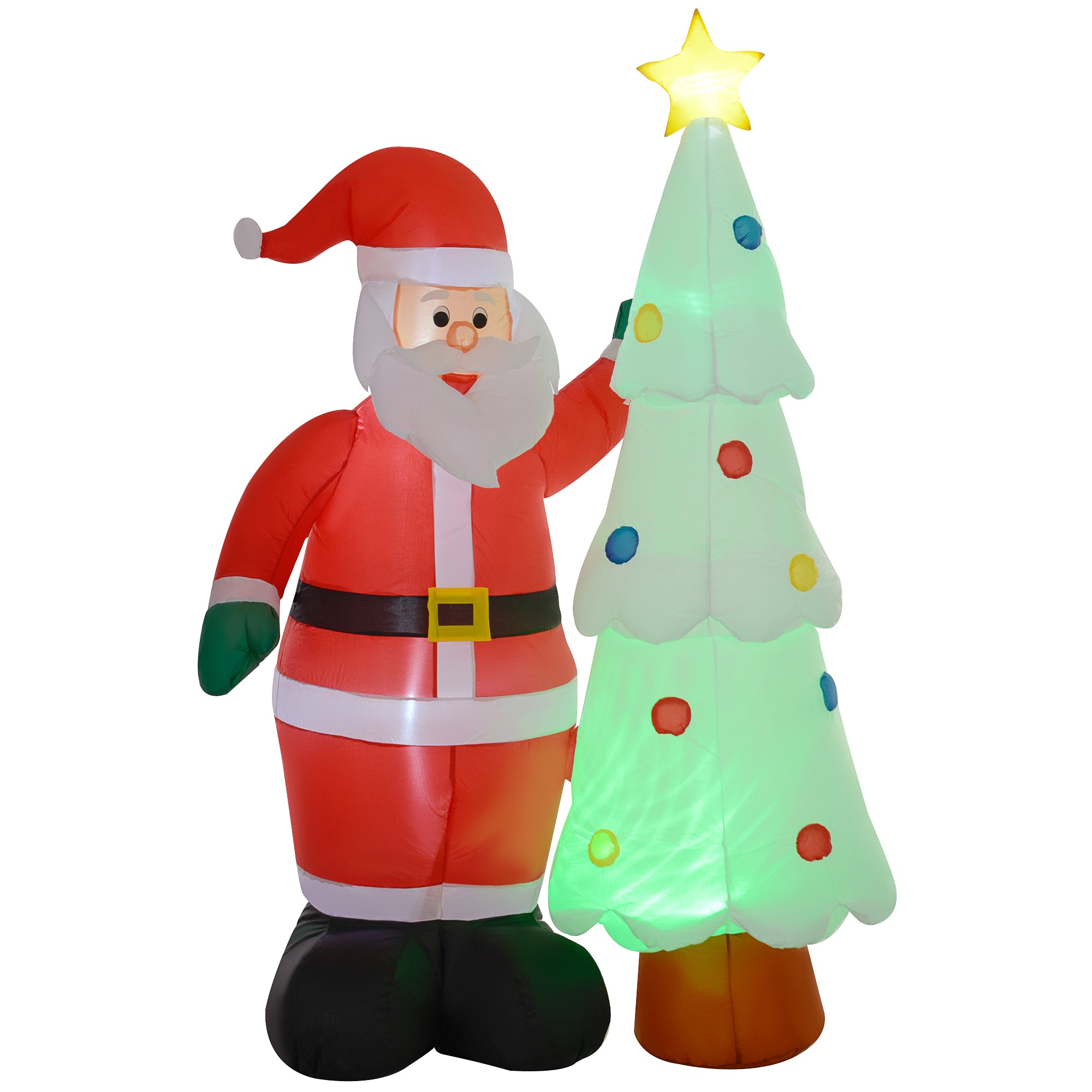 HOMCOM 7ft Christmas Inflatable Decoration Santa Claus and Christmas Tree with Rotating Magic Ball Light, Blow-Up Outdoor LED Yard Display for Lawn Garden Party - North Peak Garden Furniture