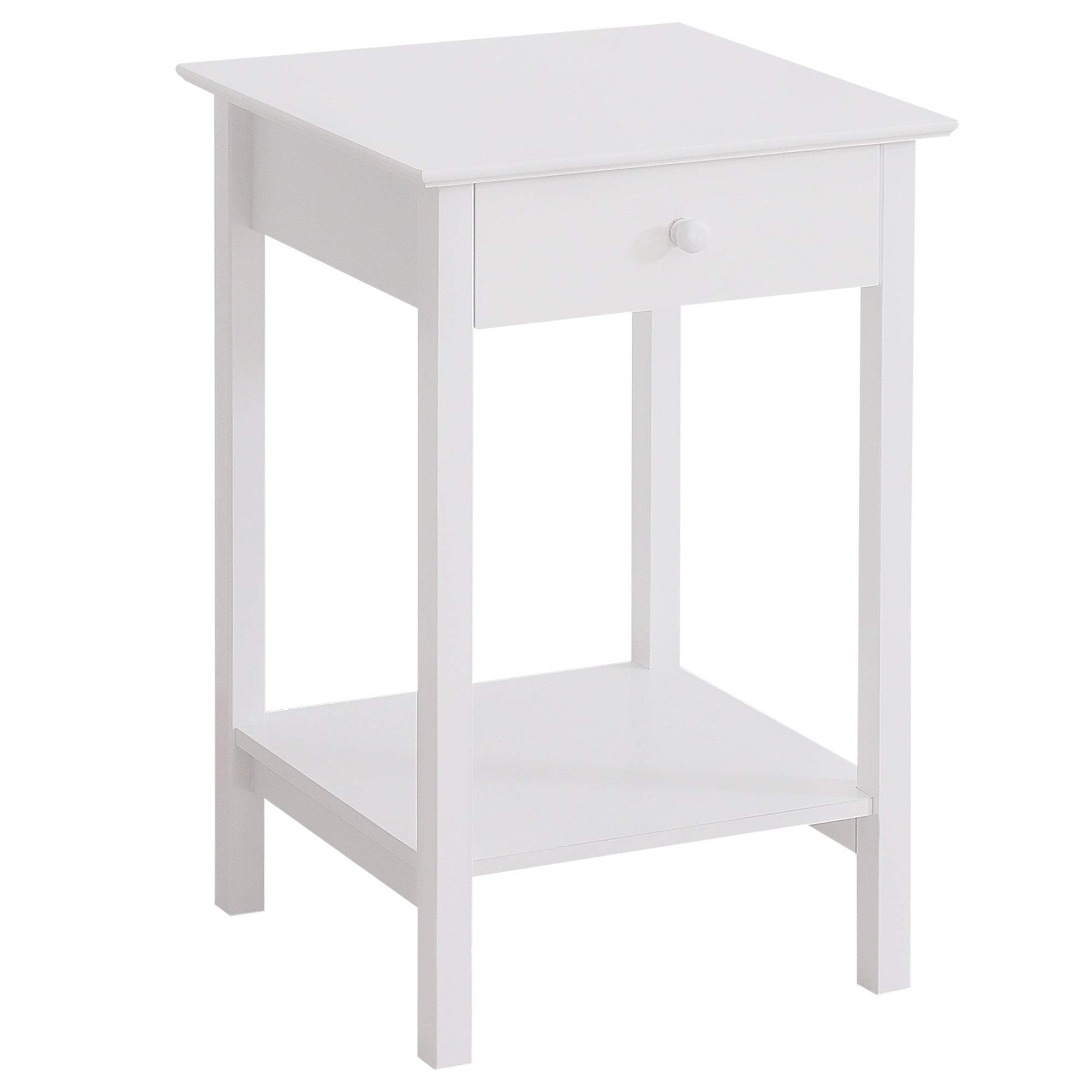 HOMCOM White Bedside Table, Wooden Side Table, Nightstand, Bedside Cabinet with Drawer and Storage Shelf for Bedroom and Living Room - North Peak Garden Furniture