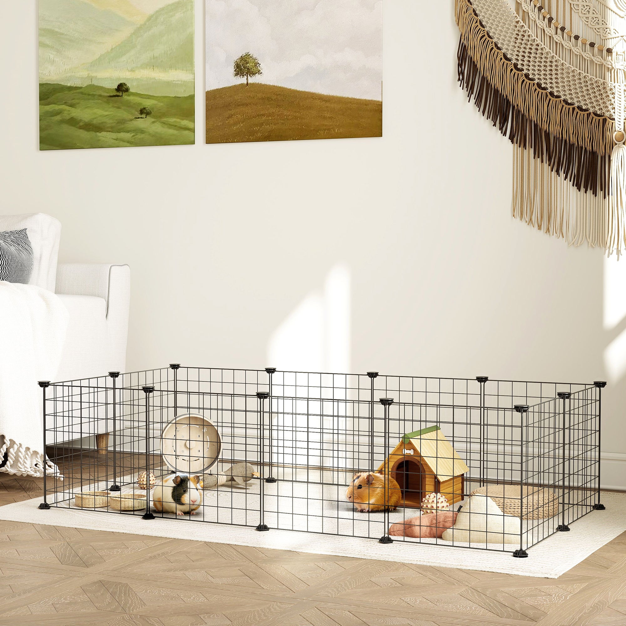 PawHut DIY Pet Playpen Metal Wire Fence 12 Panel Enclosure Indoor Outdoor Guinea Pig Rabbit Small Animals Cage Black