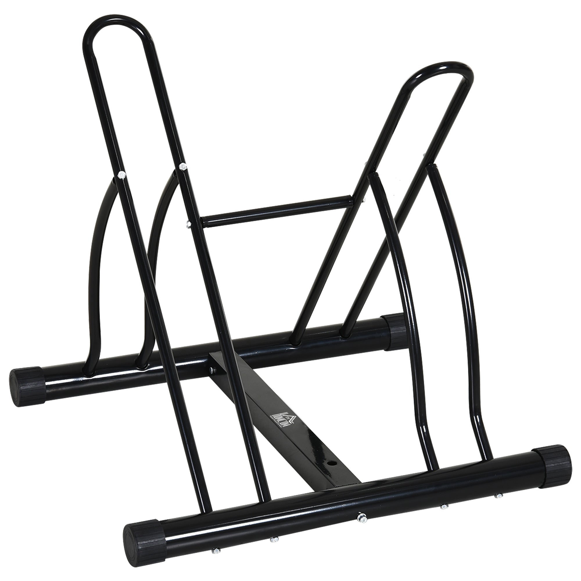 HOMCOM 2 Bike Floor Parking Stand Rack Indoor Outdoor Ground Reversible - Black - North Peak Garden Furniture