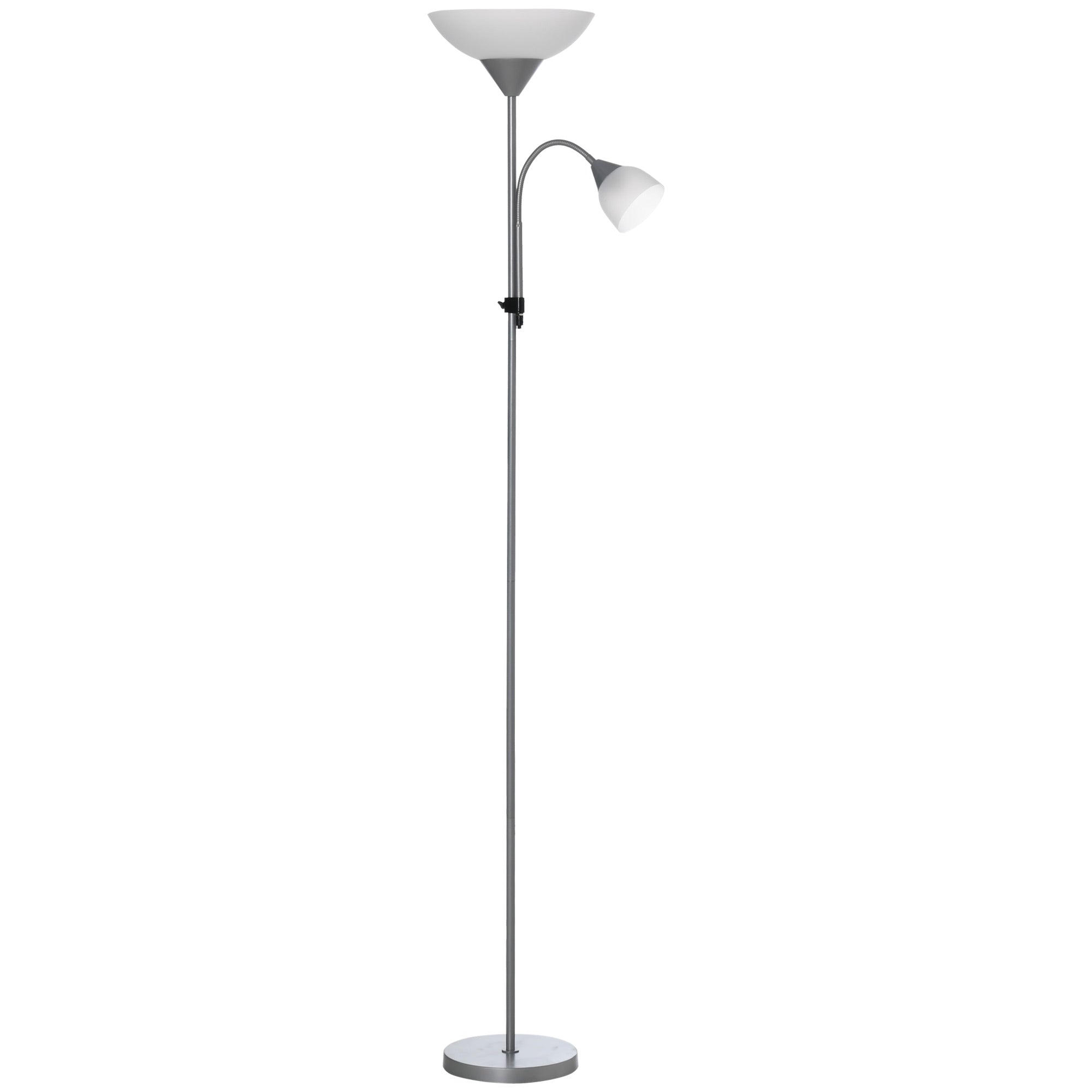 HOMCOM Modern Floor Lamp, Uplighter 2-Light Reading Lamp with Adjustable Heads, Tall Standing Lamp for Living Room, Bedroom, Office - North Peak Garden Furniture