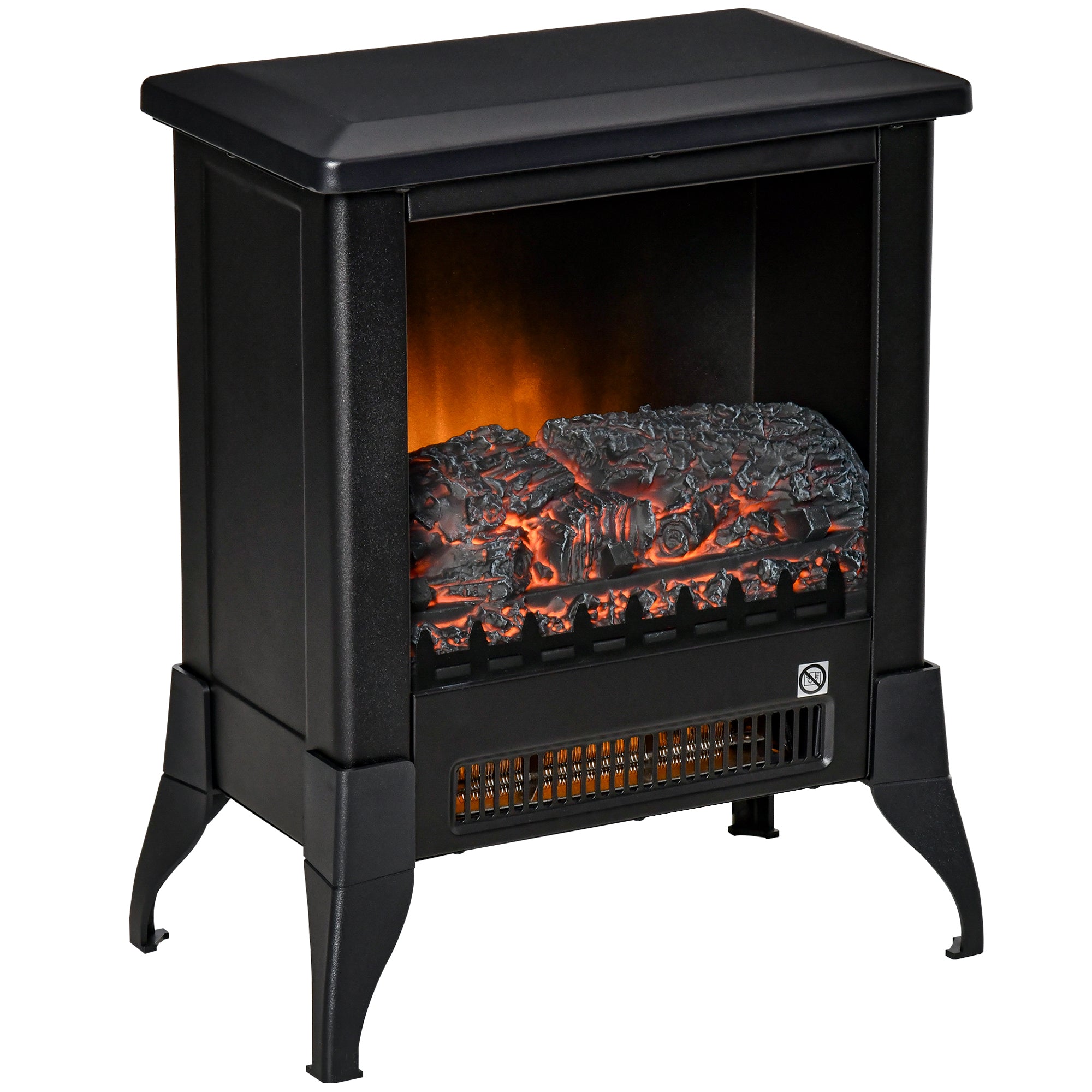HOMCOM Electric Fireplace Stove, Free standing Fireplace Heater with Realistic Flame Effect, Adjustable Temperature and Overheat Protection, Black - North Peak Garden Furniture