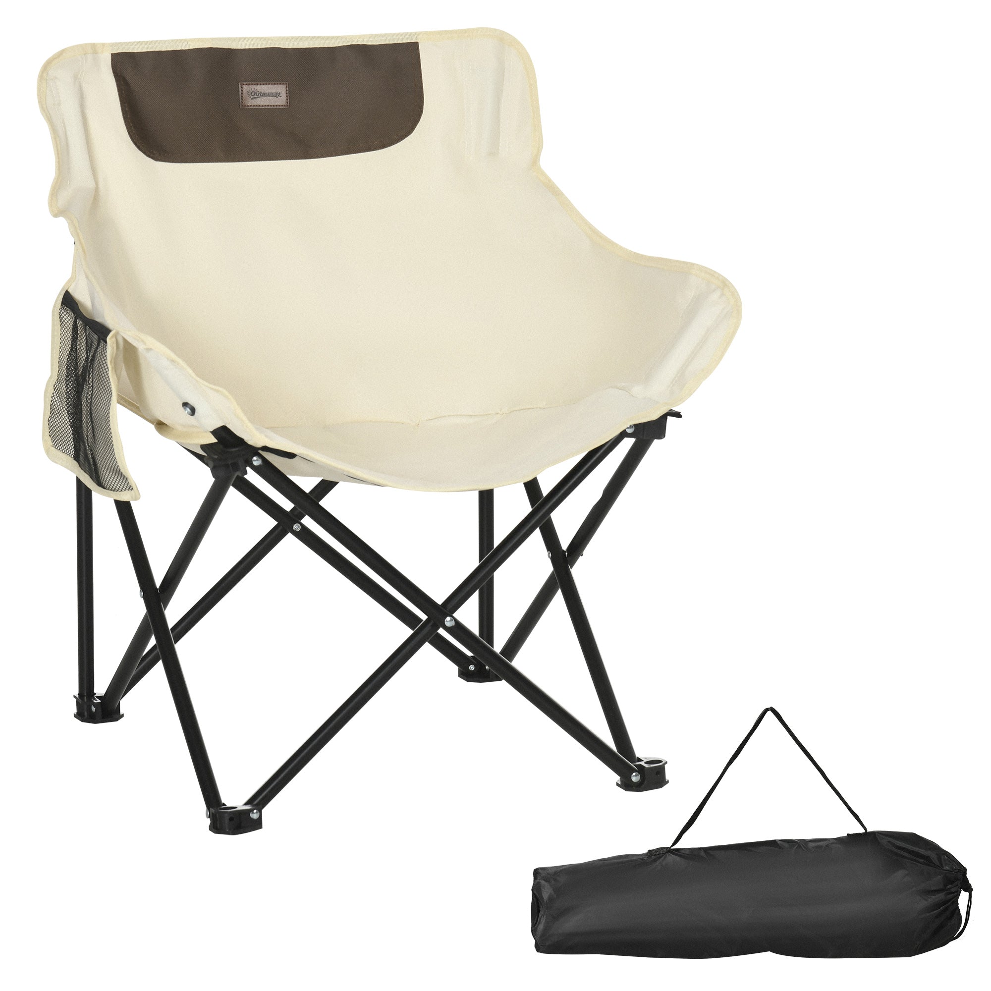 Outsunny Camping Chair, Lightweight Folding Chair with Carrying Bag and Storage Pocket, Perfect for Festivals, Fishing, Beach and Hiking, White - North Peak Garden Furniture