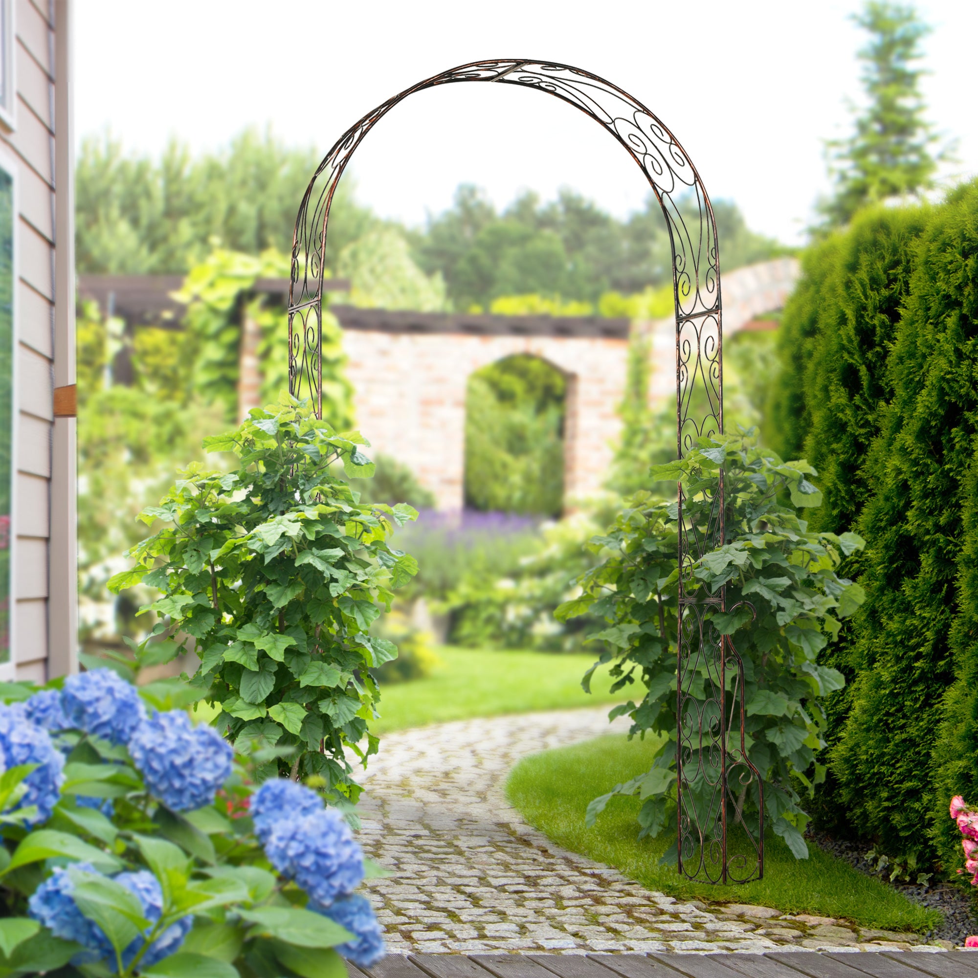 Outsunny Metal Garden Arch Trellis, Decorative Arbour Archway for Walkway Path Ceremony Wedding Party, 120 x 30 x 226cm - North Peak Garden Furniture