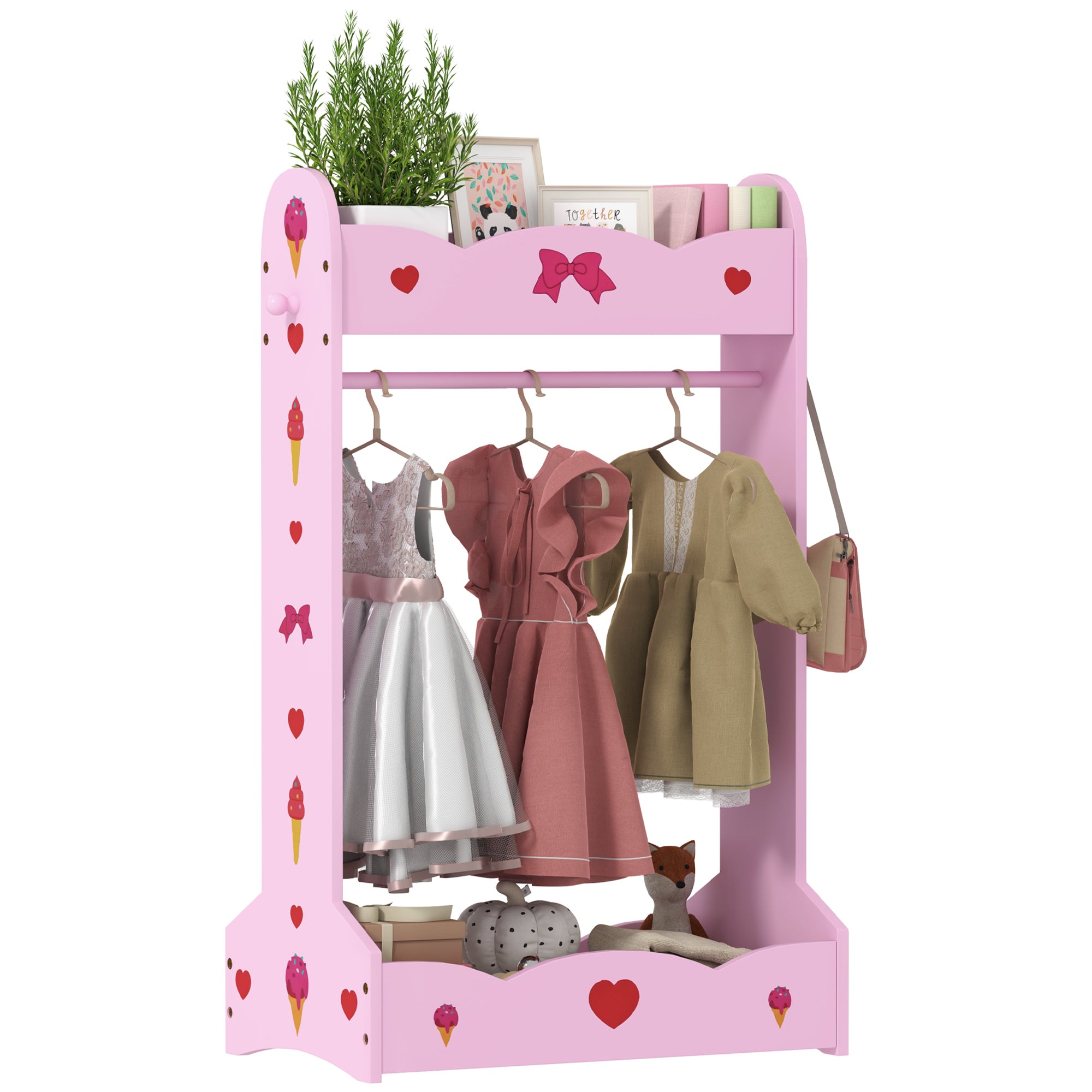 AIYAPLAY Kids Clothes Rail with 2 Storage Shelves for 3-8 Years Old, Hot Pink - North Peak Garden Furniture