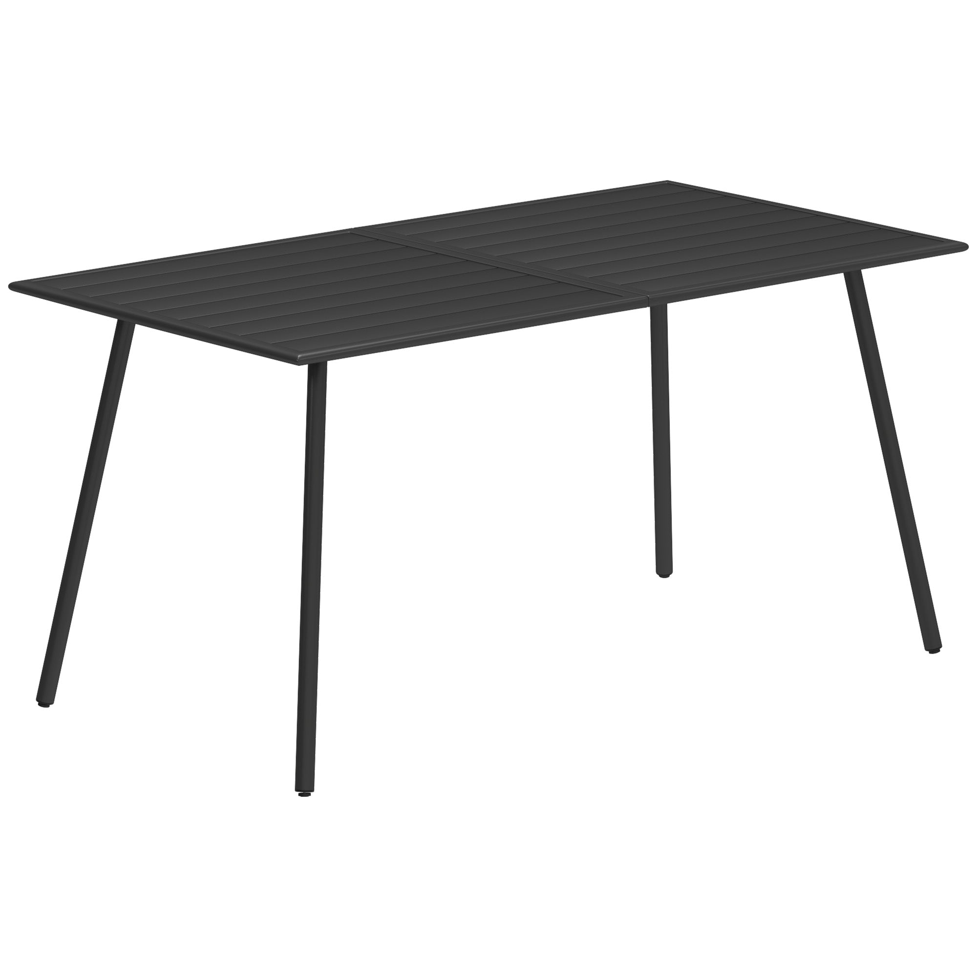 Outsunny Rectangle Garden Table with Slat Top, Steel Frame, Outdoor Table for 6 Person, 150 x 80 x 74 cm, Black - North Peak Garden Furniture