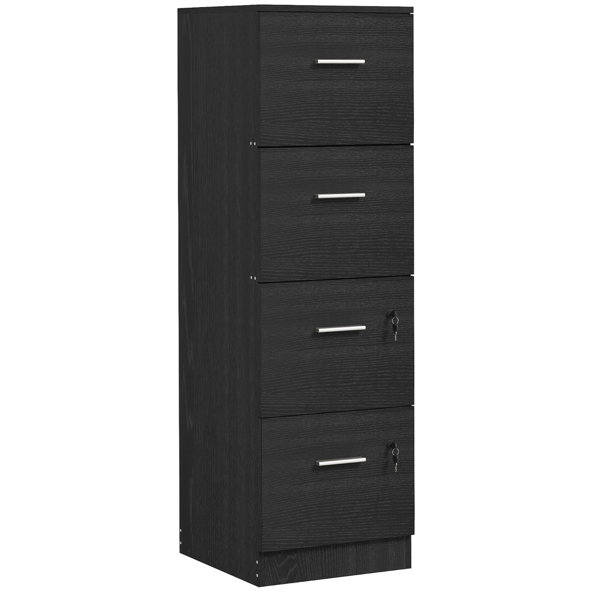 HOMCOM Four-Drawer Lockable Filing Cabinet - Black Wood Effect